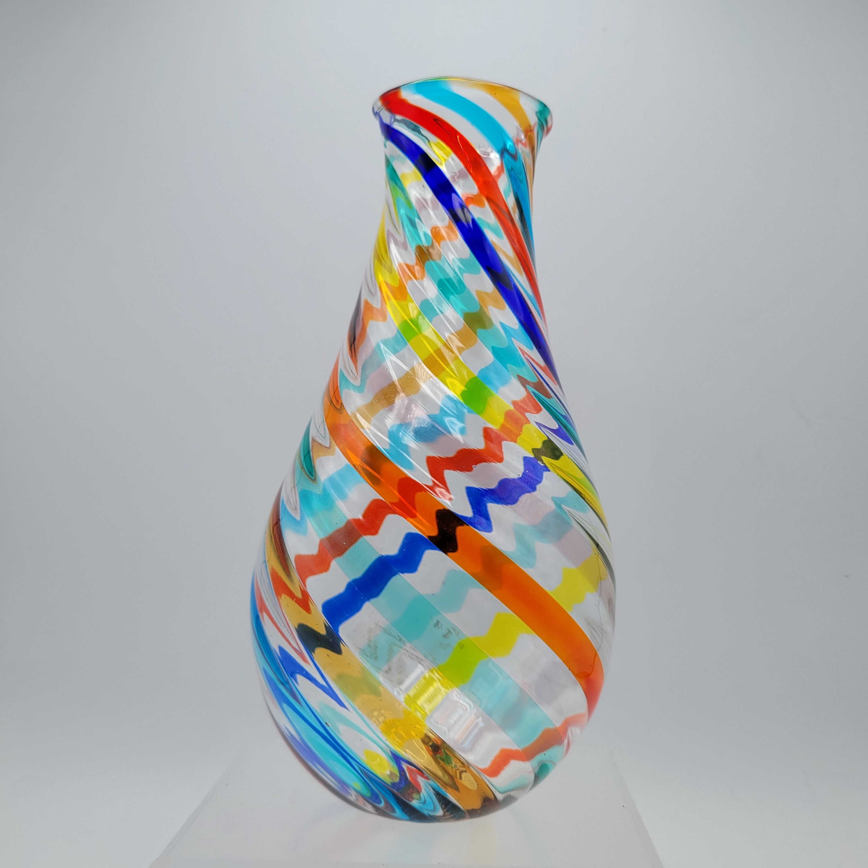 F&M Ballarin Murano Filigree Spiral glass Vase. Signed and with label.