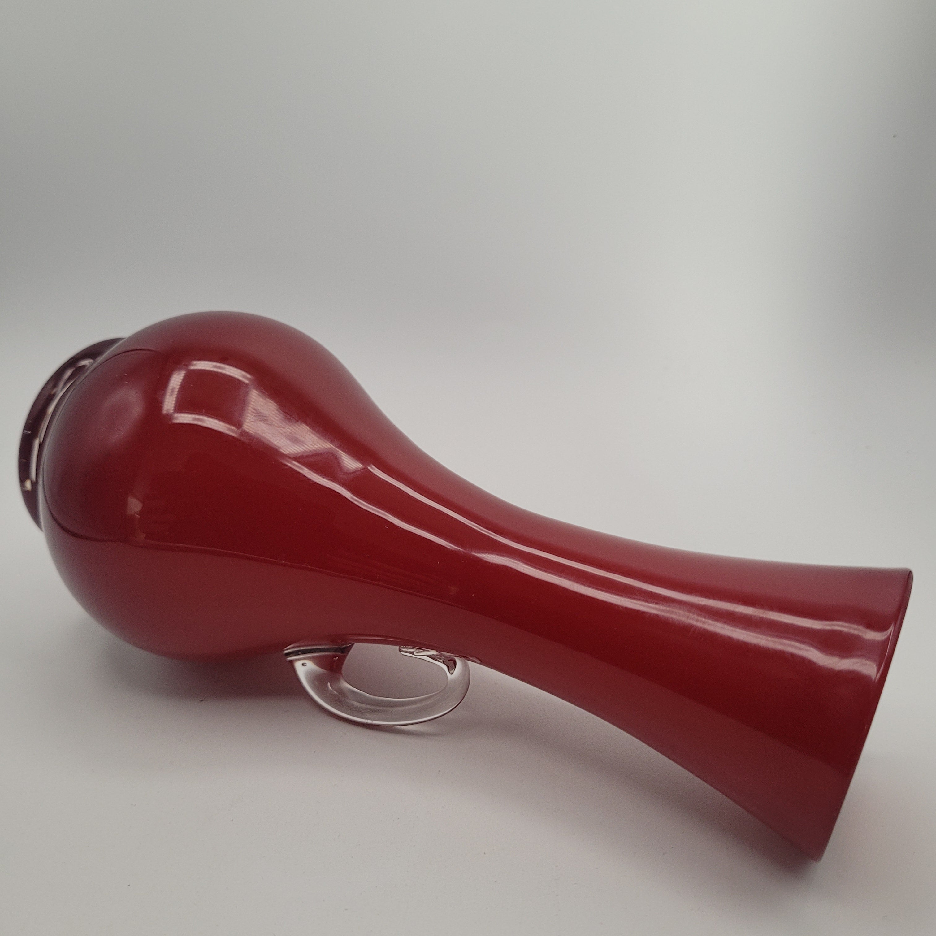 Italian Cased Ruby Red Glass Handled Vase – Attributed to the Empoli Region, c.1960–1970s 🇮🇹