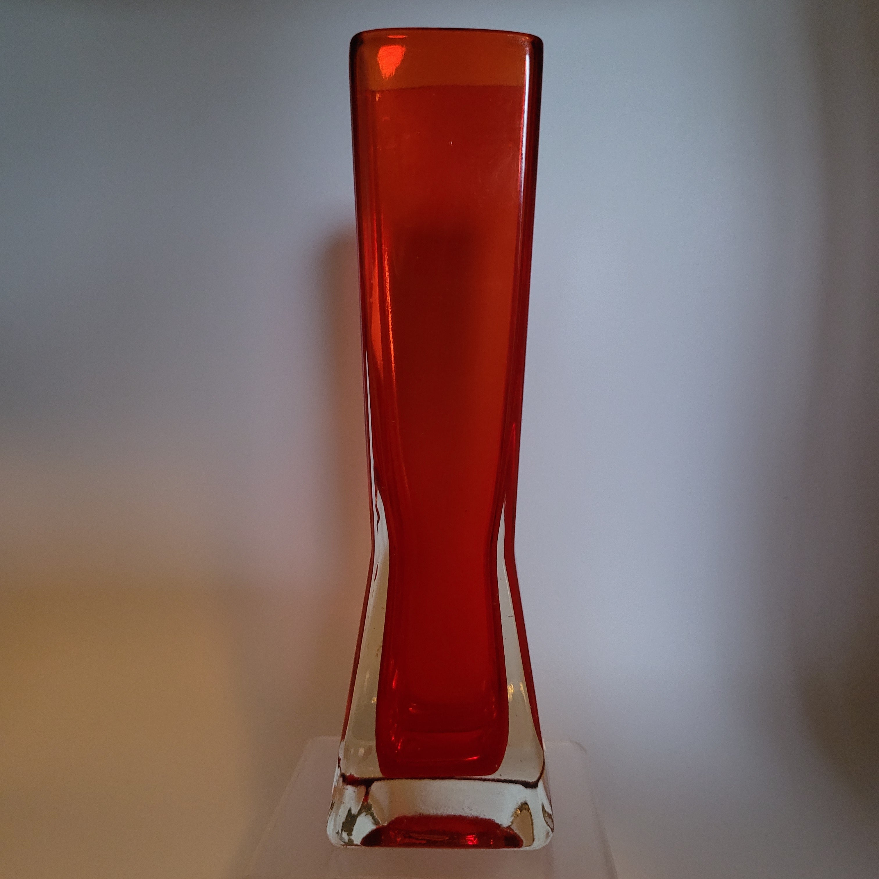 Mid-Century Czechoslovakian Red Sommerso Glass Vase. 1970s