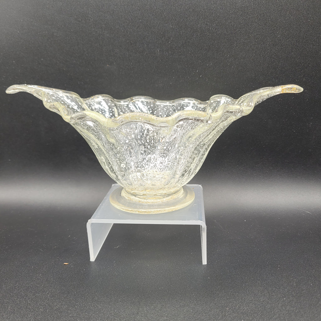 Mid-Century Bohemian Murano-Style Art Glass Bowl – Gold & Spatter Inclusion, Handblown (Unmarked)