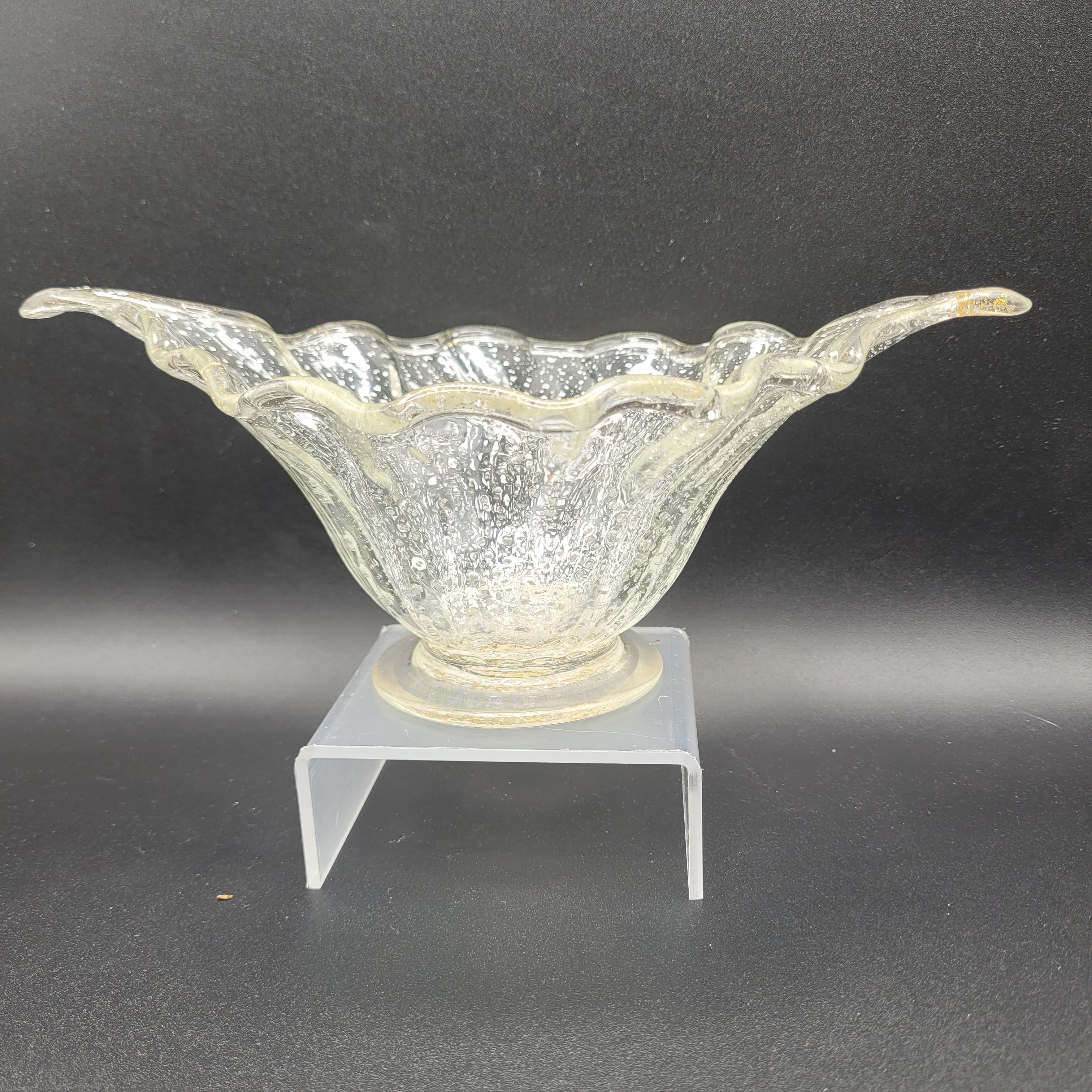Mid-Century Bohemian Murano-Style Art Glass Bowl – Gold & Spatter Inclusion, Handblown (Unmarked)