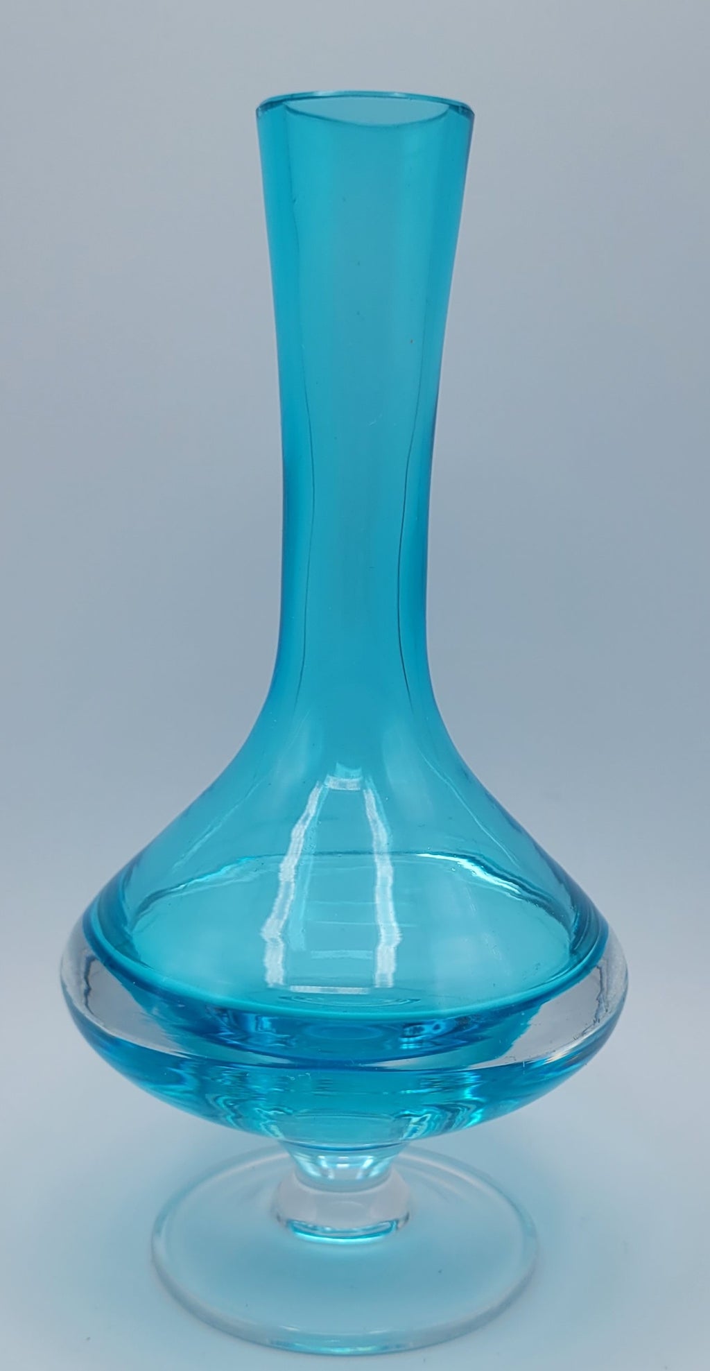 Scandinavian Art Glass Blue Sommerso footed Bud Vase.
