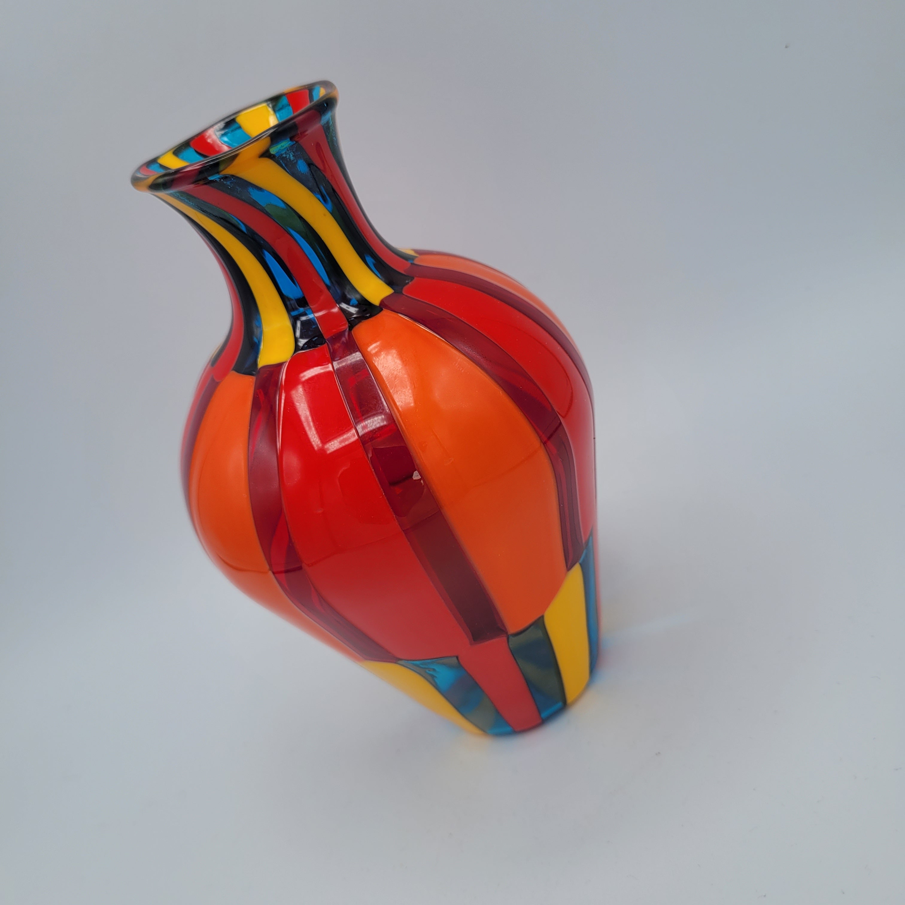 Vibrant Murano Pezzato Art Glass Vase by Angelo Ballarin, 😊 Signed & w/COA. museum quality.
