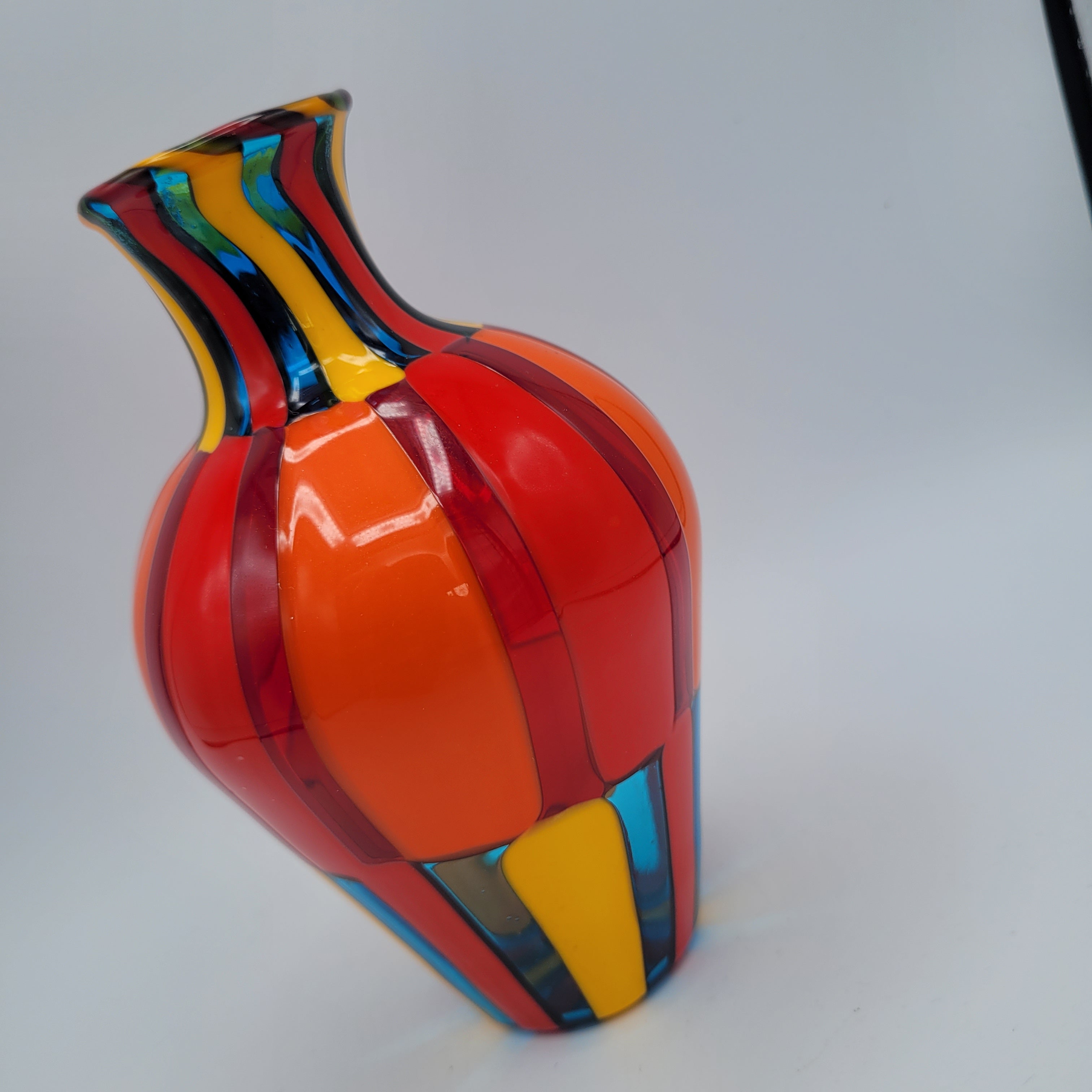 Vibrant Murano Pezzato Art Glass Vase by Angelo Ballarin, 😊 Signed & w/COA. museum quality.