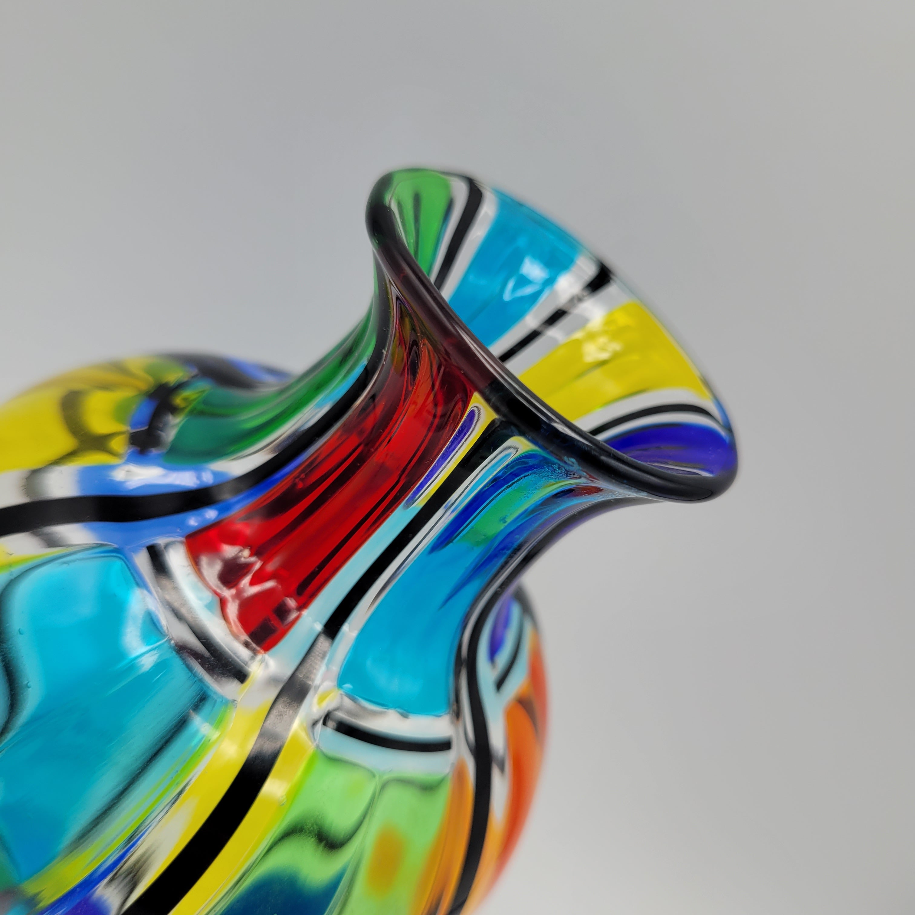 Angelo Ballarin "Carnevale Vase" from the F&M Ballarin studio. Signed, label, and certified Murano Pezzato Glass