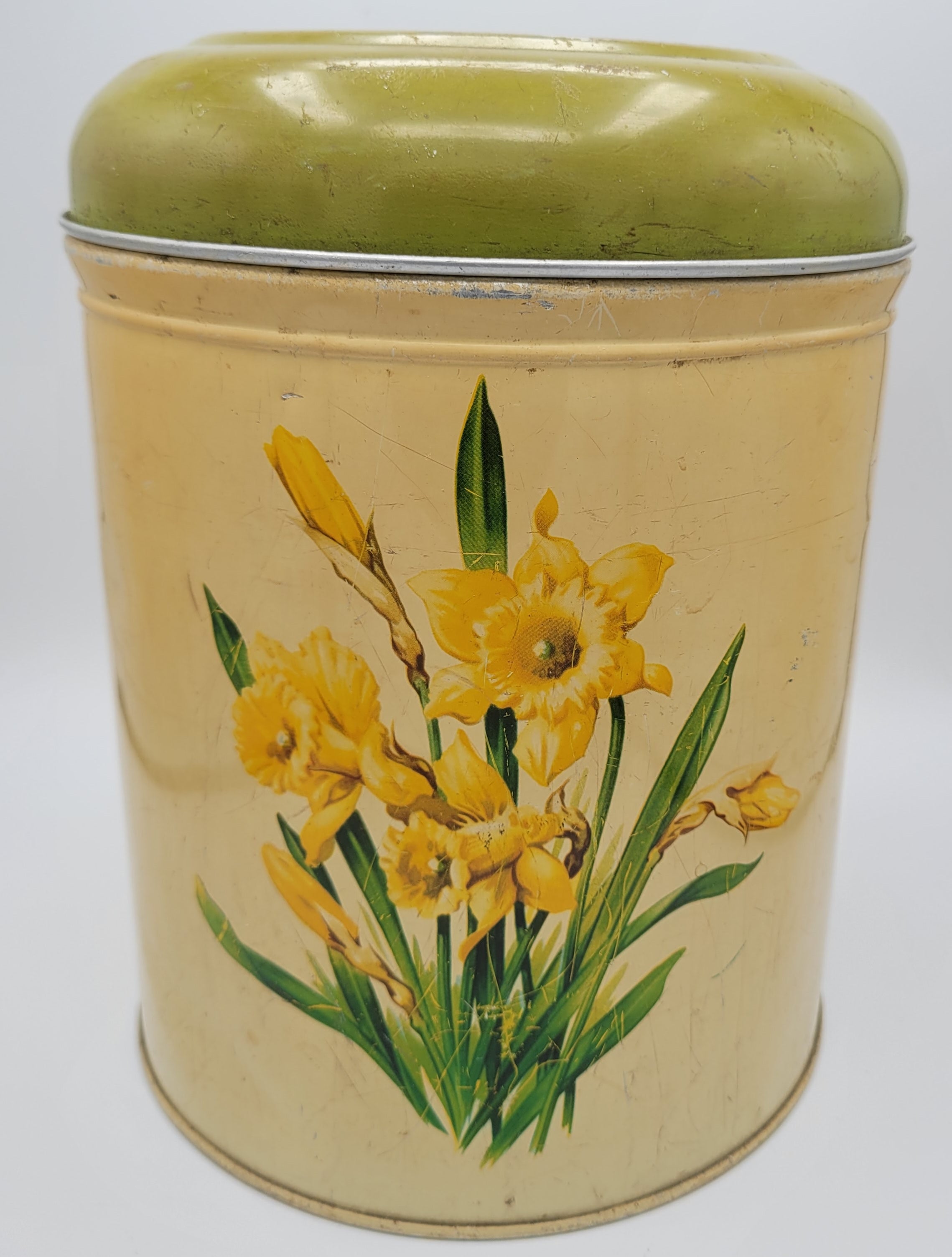 Worcester ware "Daffodils" tinplate flour cannister 1950s