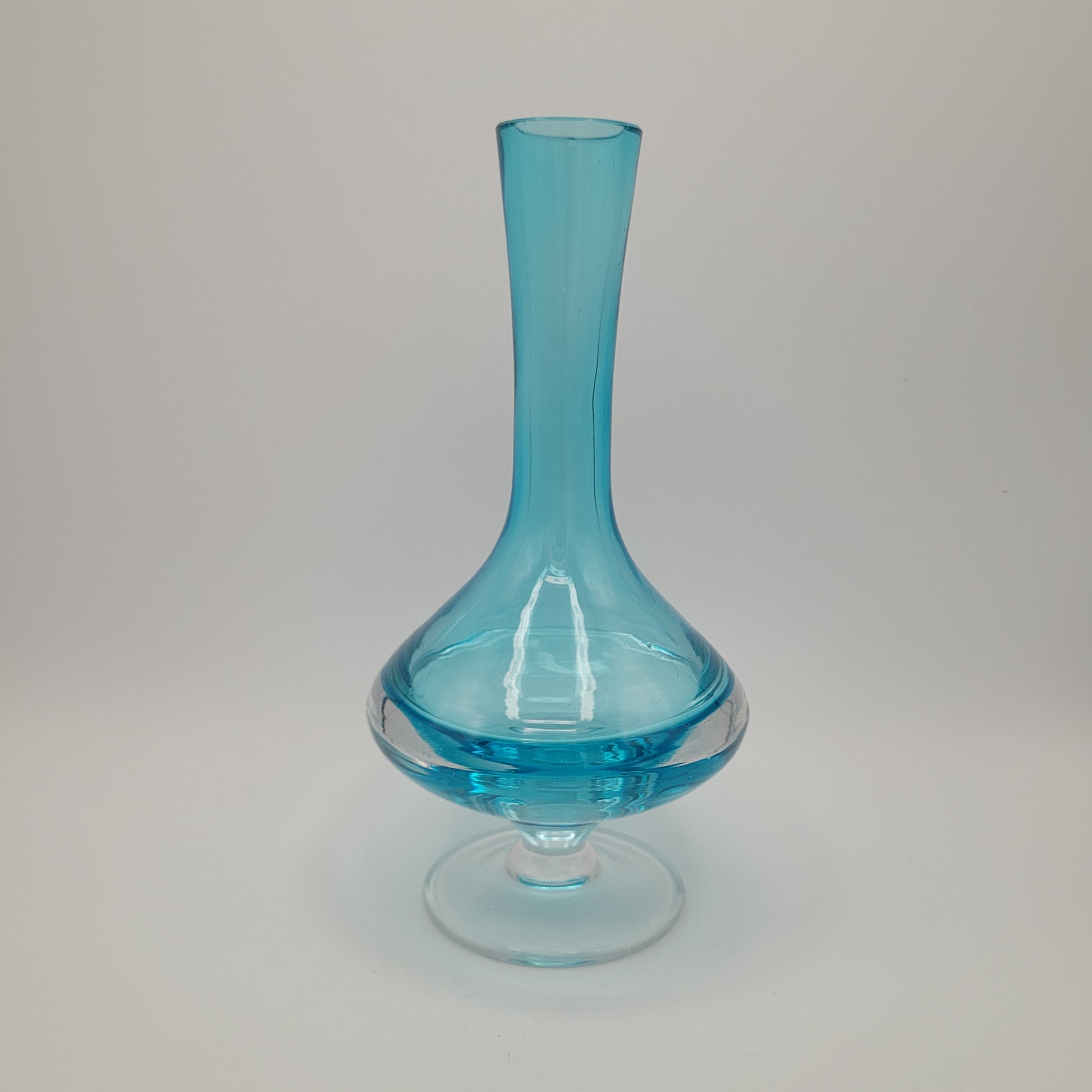 Scandinavian Art Glass Blue Sommerso footed Bud Vase.
