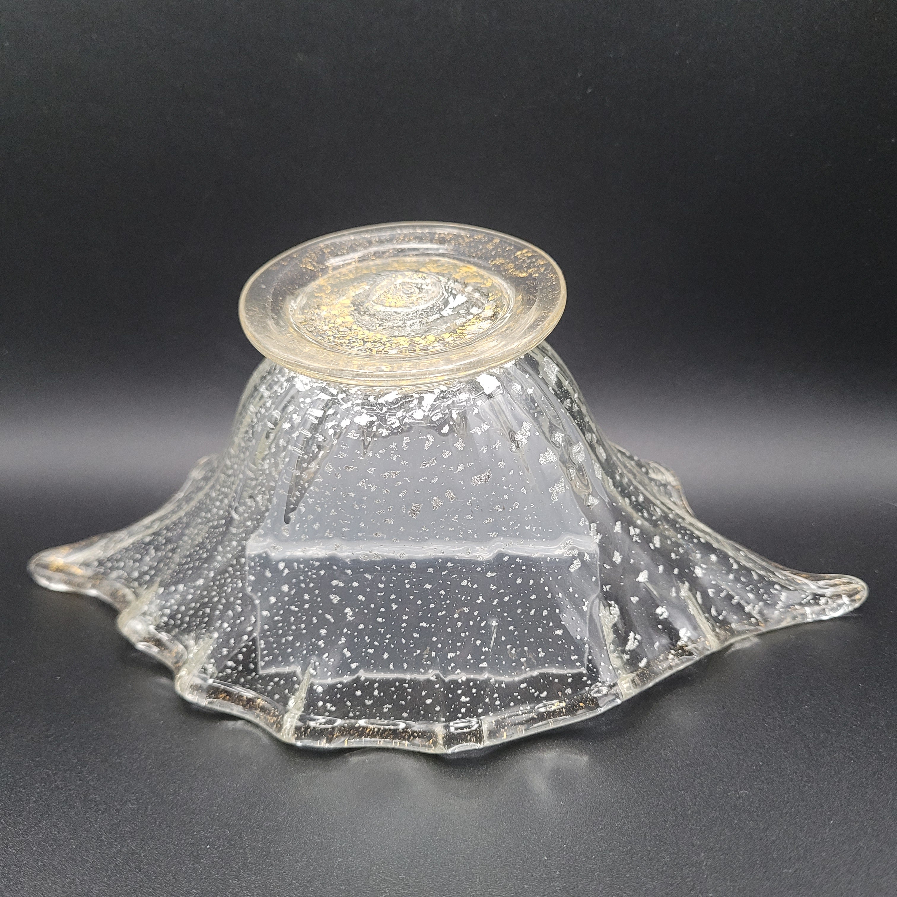 Mid-Century Bohemian Murano-Style Art Glass Bowl – Gold & Spatter Inclusion, Handblown (Unmarked)