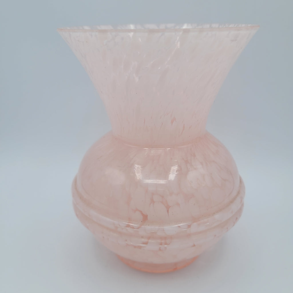 Vintage MCM pink speckled hand-blown Art Glass Vase.