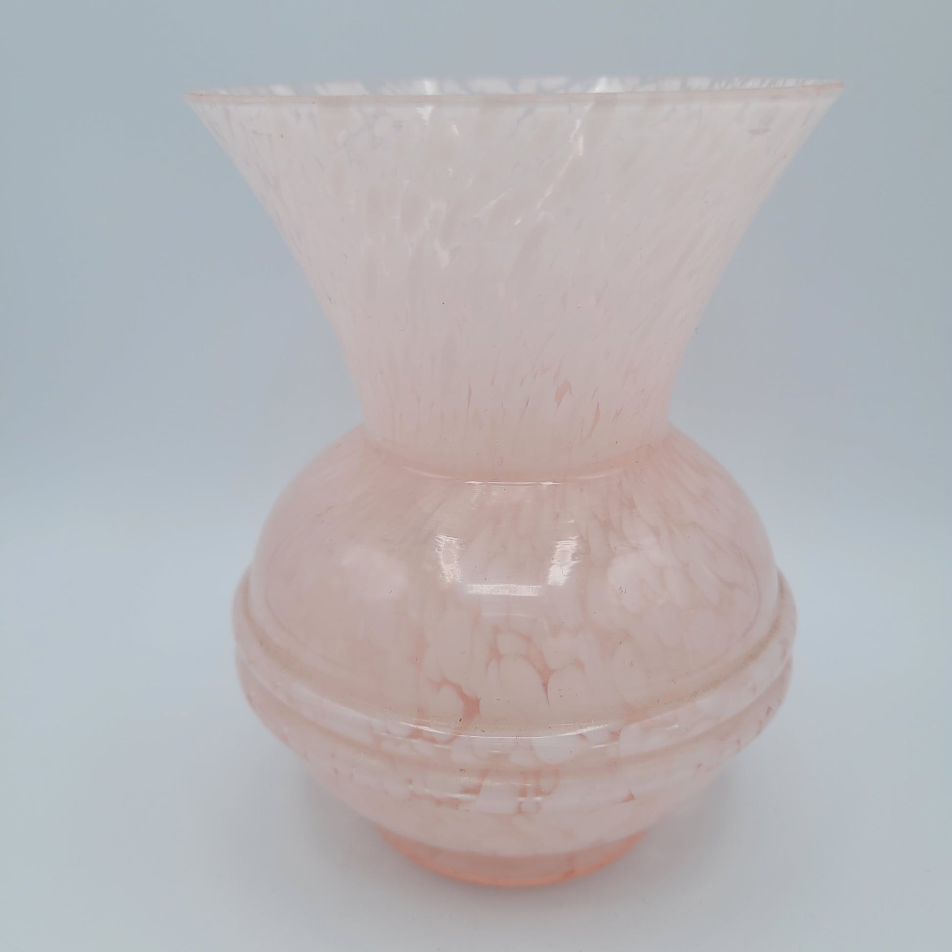 Vintage MCM pink speckled hand-blown Art Glass Vase.