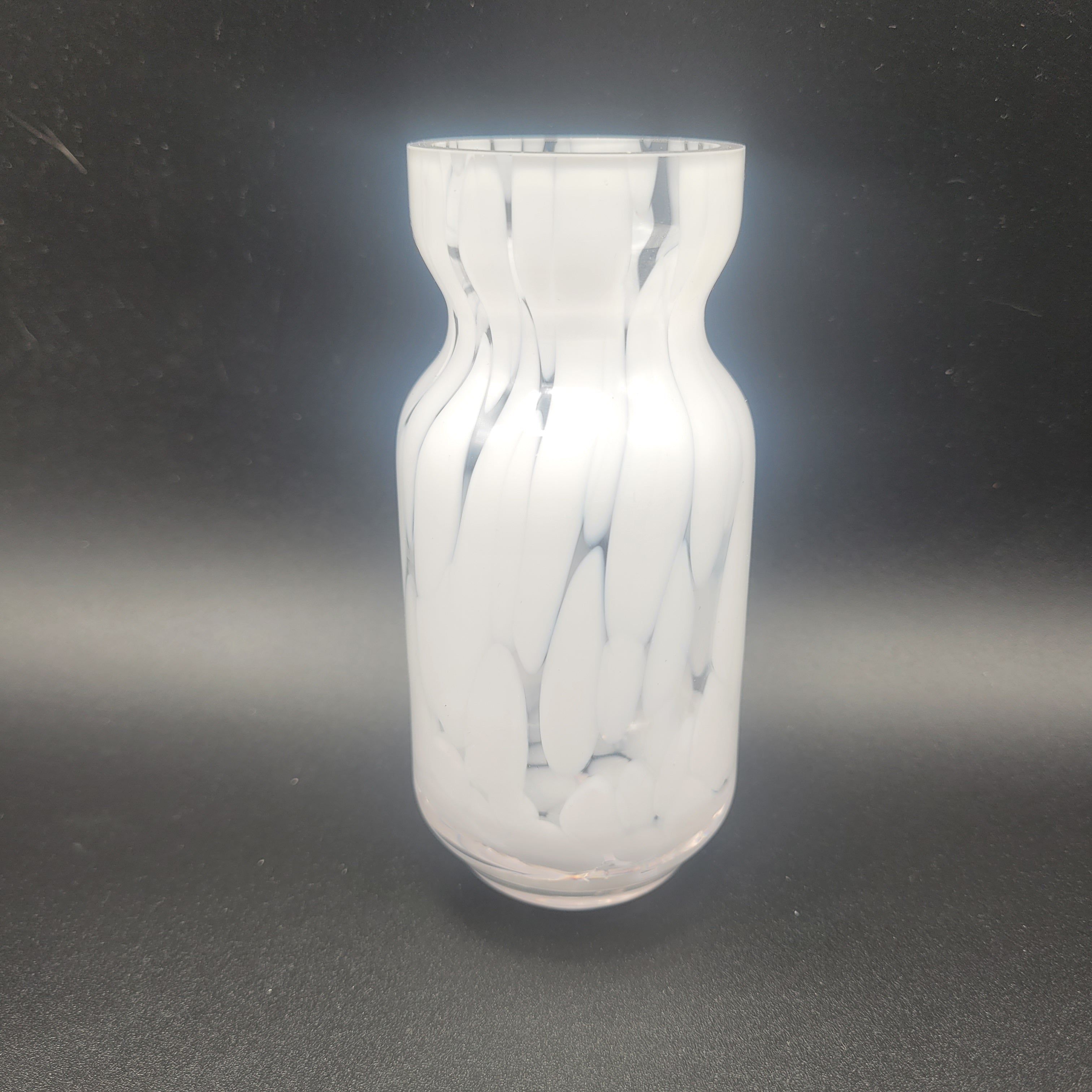 MCM Unique white hand-blown vase with distinctive spatter pattern. Clearly showing Murano influences. Circa 1960s
