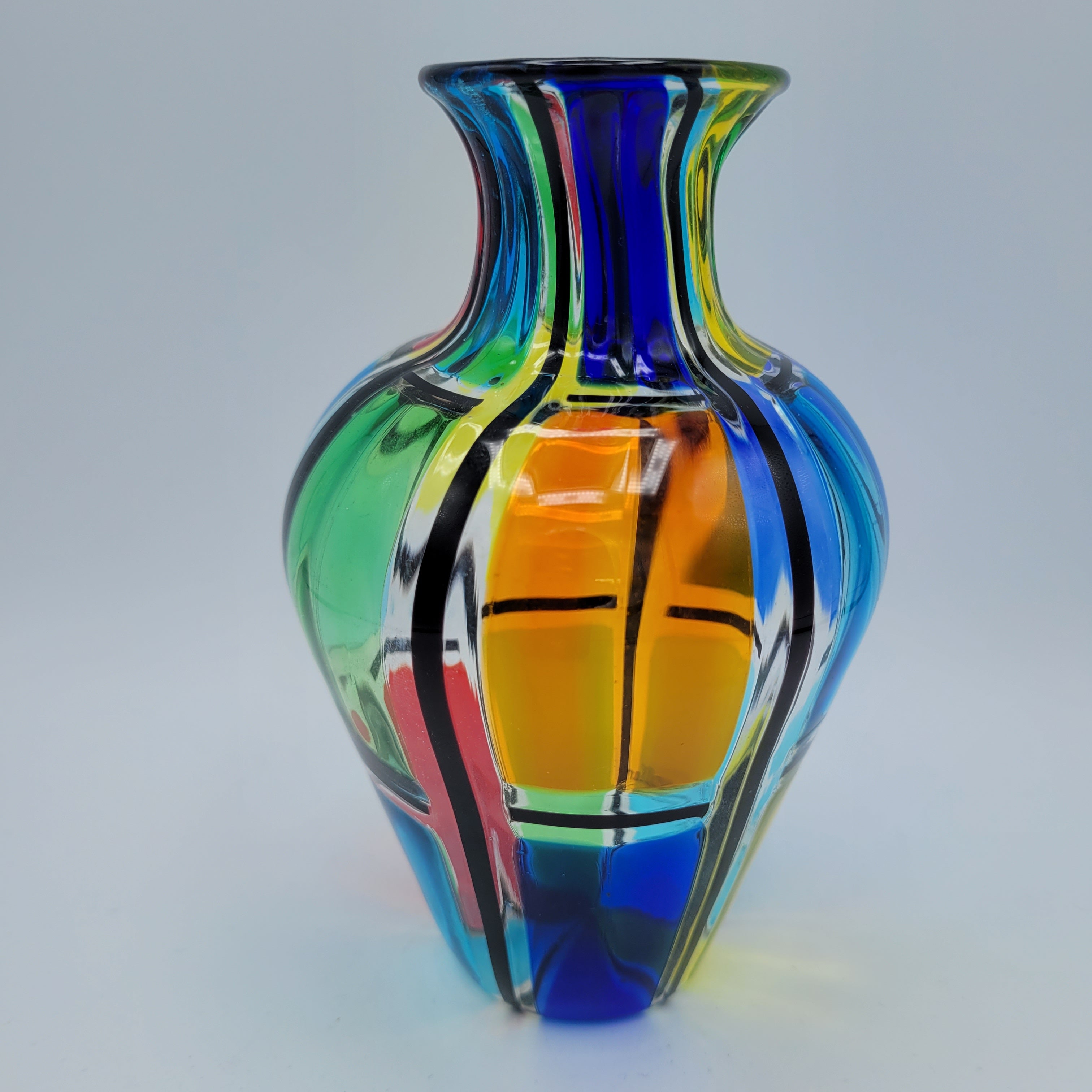 Angelo Ballarin "Carnevale Vase" from the F&M Ballarin studio. Signed, label, and certified Murano Pezzato Glass
