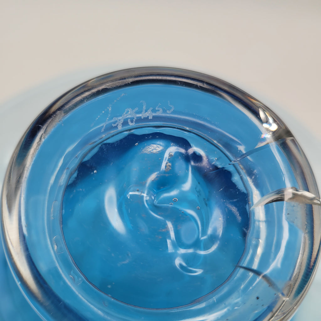 Hand-Blown Blue Footed Studio Art Glass Bowl — Bohemian, c.1960s–70s