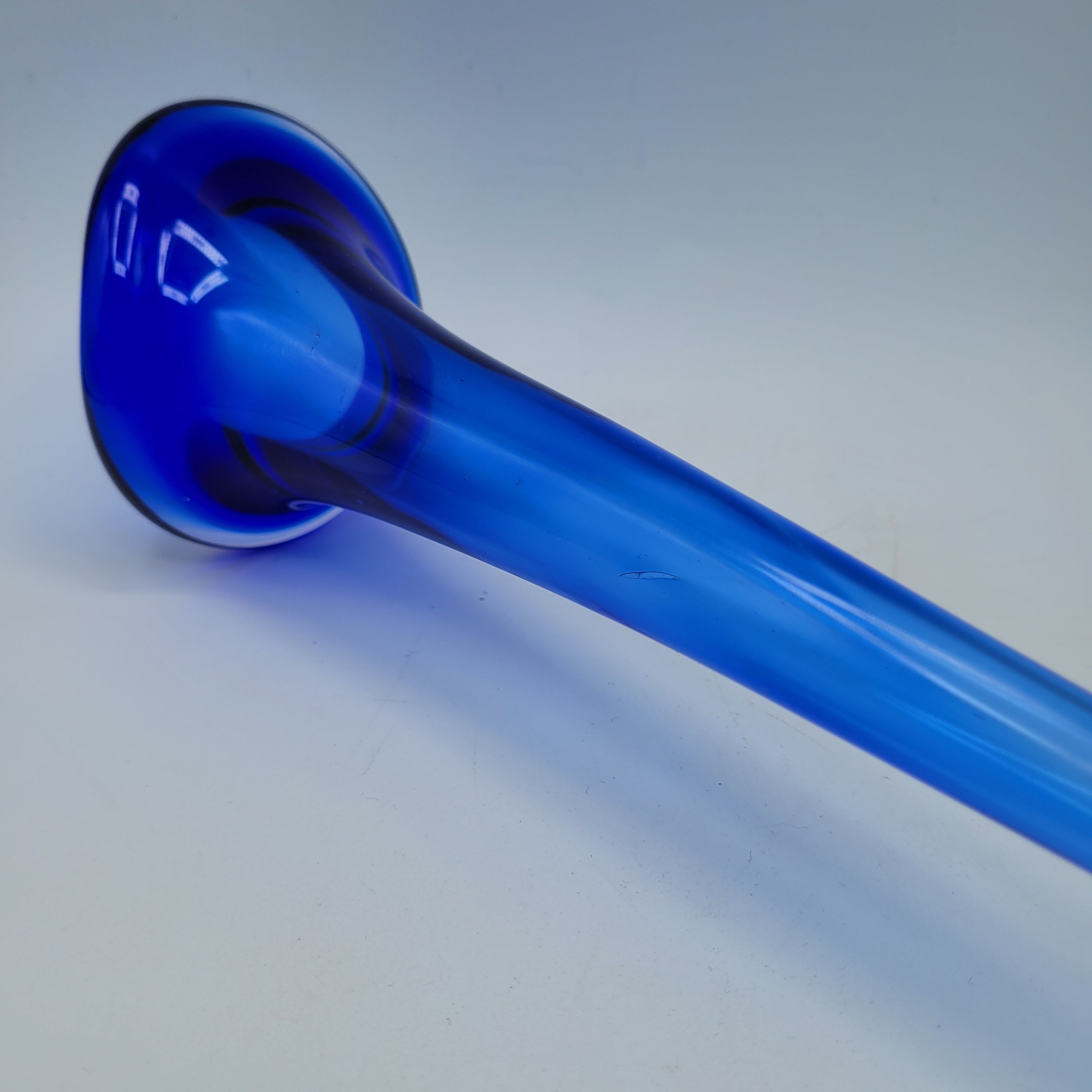 Tall Swedish Art Glass Pulpit Vase — Cobalt Blue with Controlled-Bubble Base, 35 cm tall