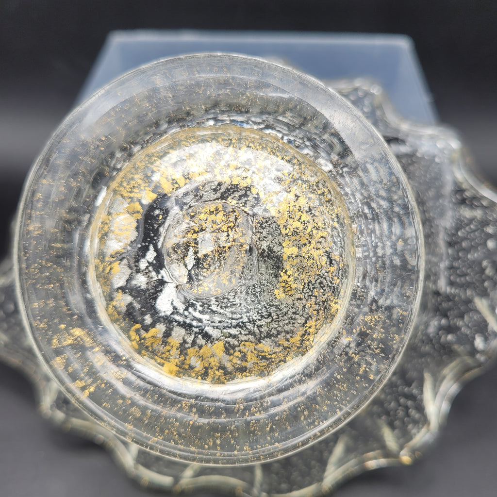 Mid-Century Bohemian Murano-Style Art Glass Bowl – Gold & Spatter Inclusion, Handblown (Unmarked)