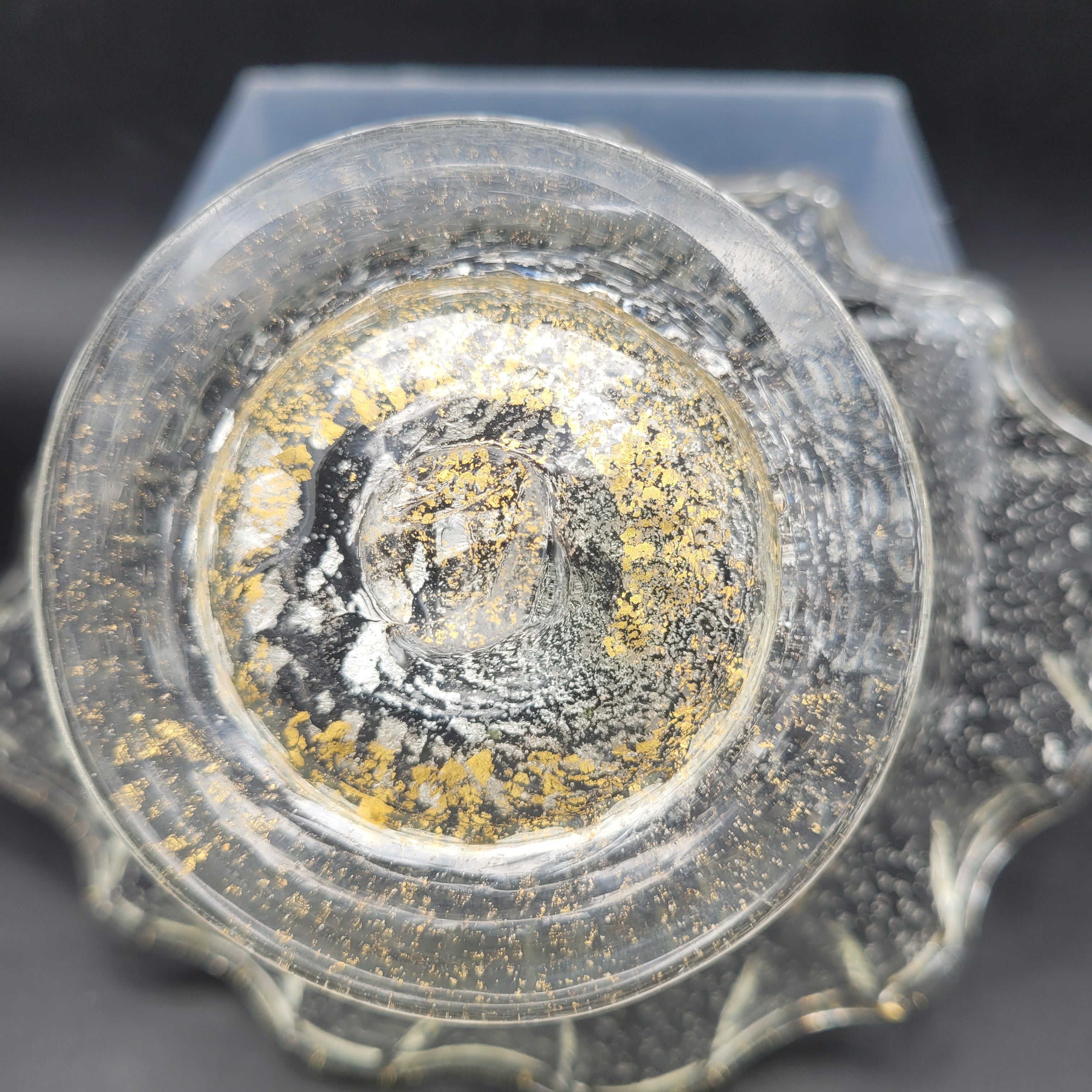 Mid-Century Bohemian Murano-Style Art Glass Bowl – Gold & Spatter Inclusion, Handblown (Unmarked)