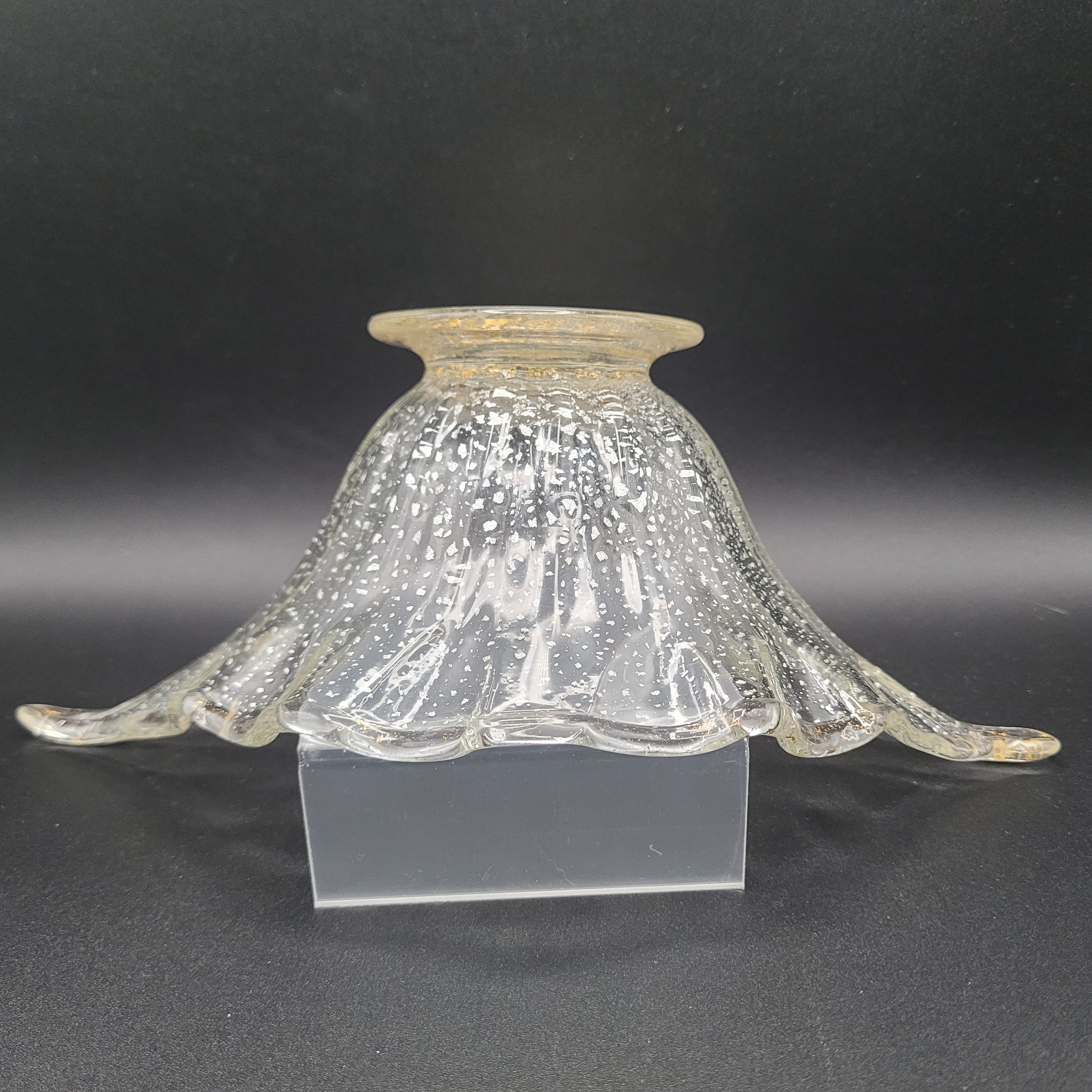 Mid-Century Bohemian Murano-Style Art Glass Bowl – Gold & Spatter Inclusion, Handblown (Unmarked)