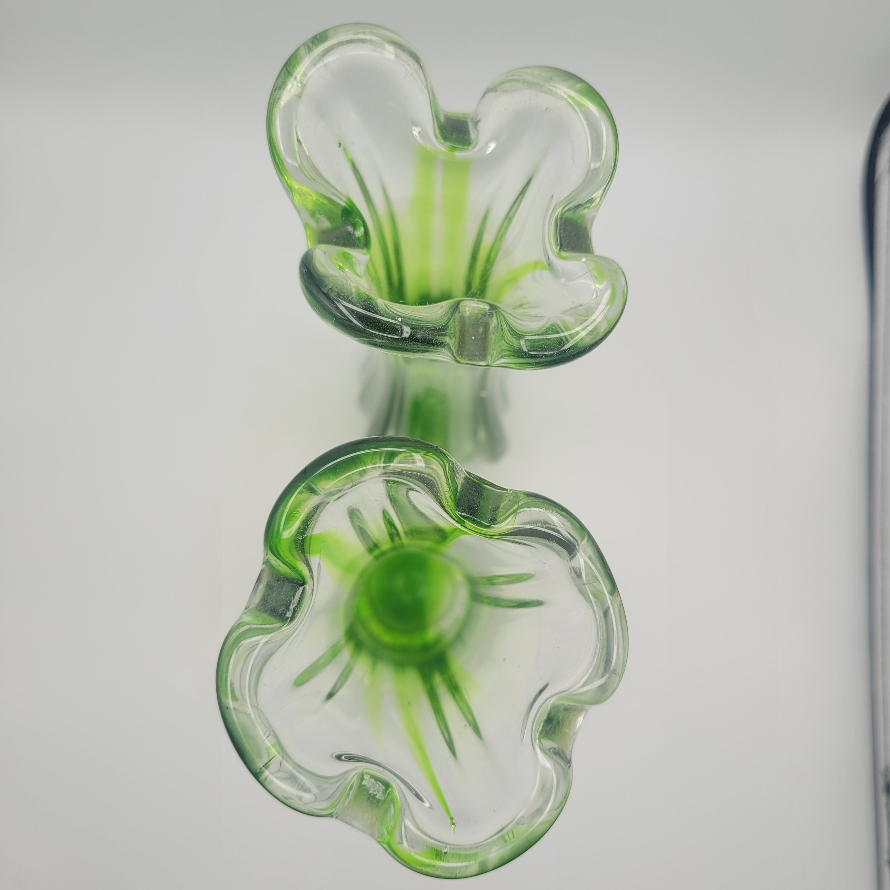 Pair of Vibrant Green Swung Vases. Likely American mid century Glassware - unmarked.