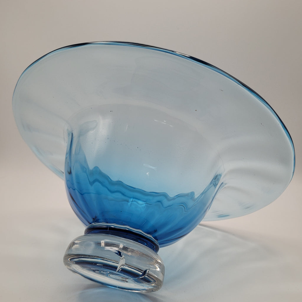 Hand-Blown Blue Footed Studio Art Glass Bowl — Bohemian, c.1960s–70s