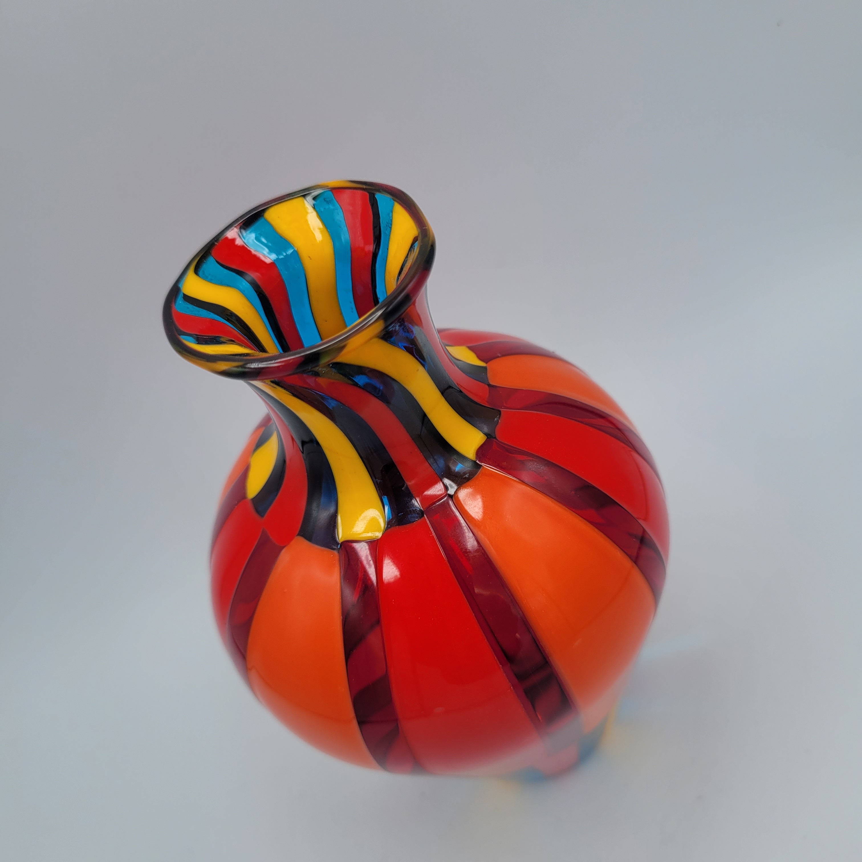 Vibrant Murano Pezzato Art Glass Vase by Angelo Ballarin, 😊 Signed & w/COA. museum quality.