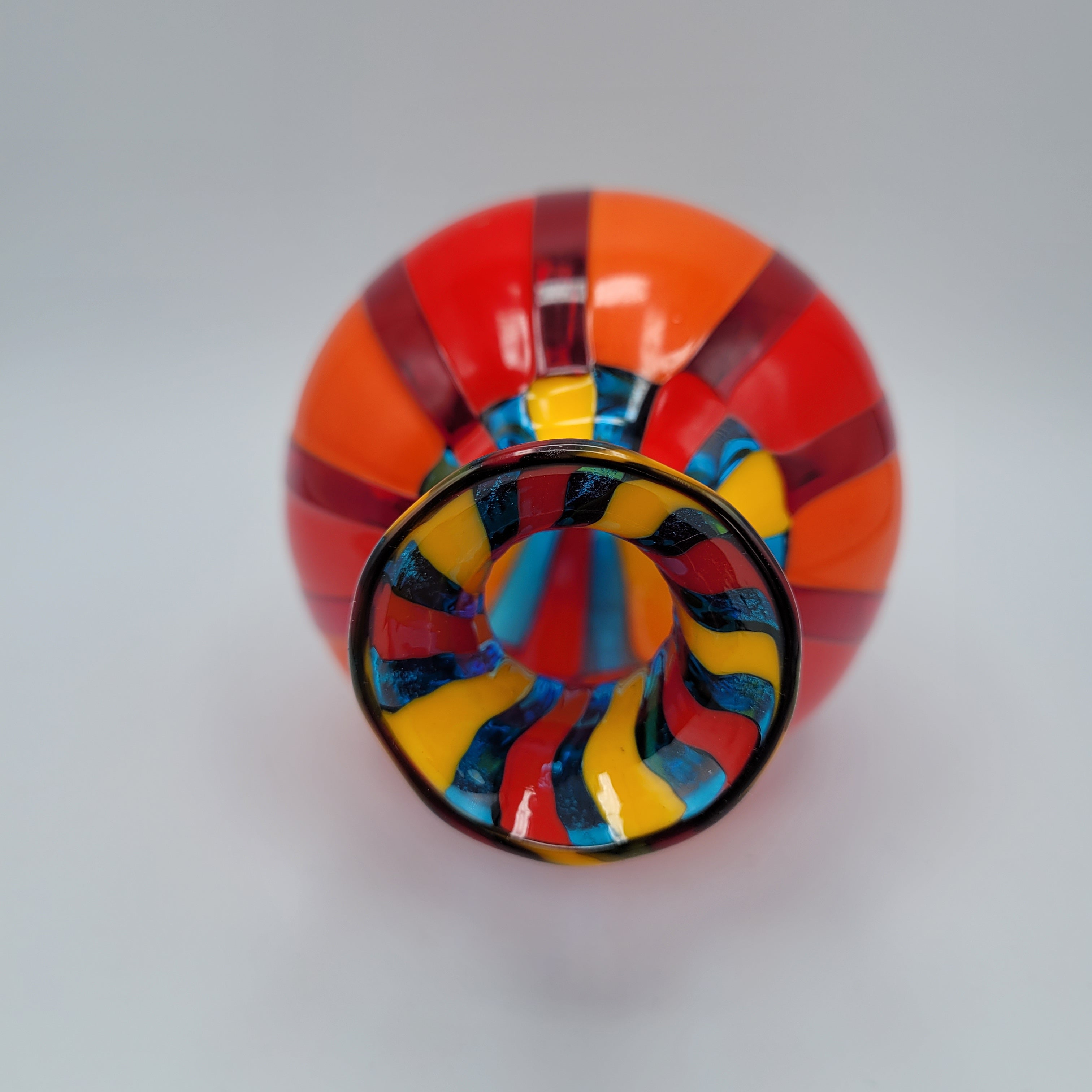 Vibrant Murano Pezzato Art Glass Vase by Angelo Ballarin, 😊 Signed & w/COA. museum quality.