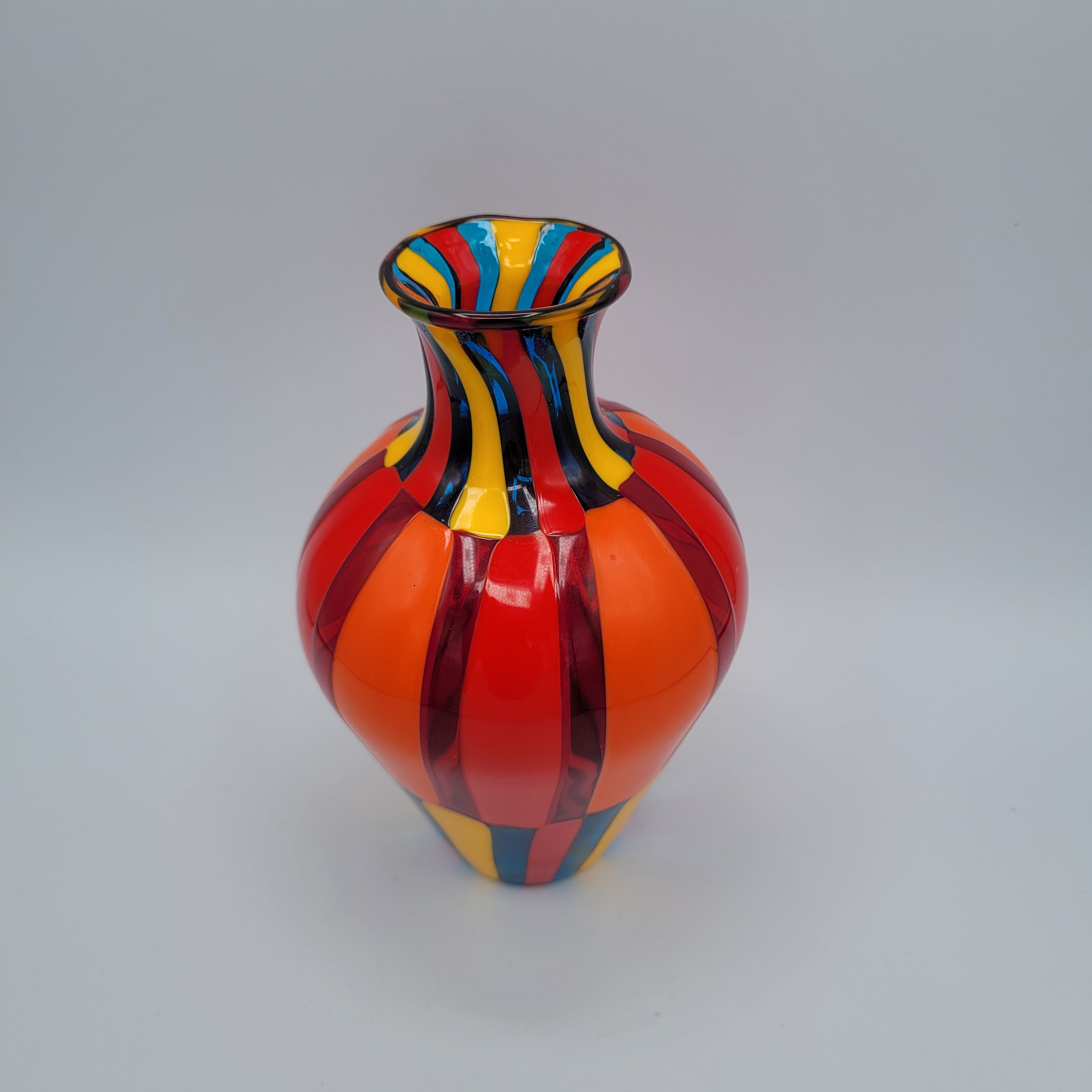 Vibrant Murano Pezzato Art Glass Vase by Angelo Ballarin, 😊 Signed & w/COA. museum quality.