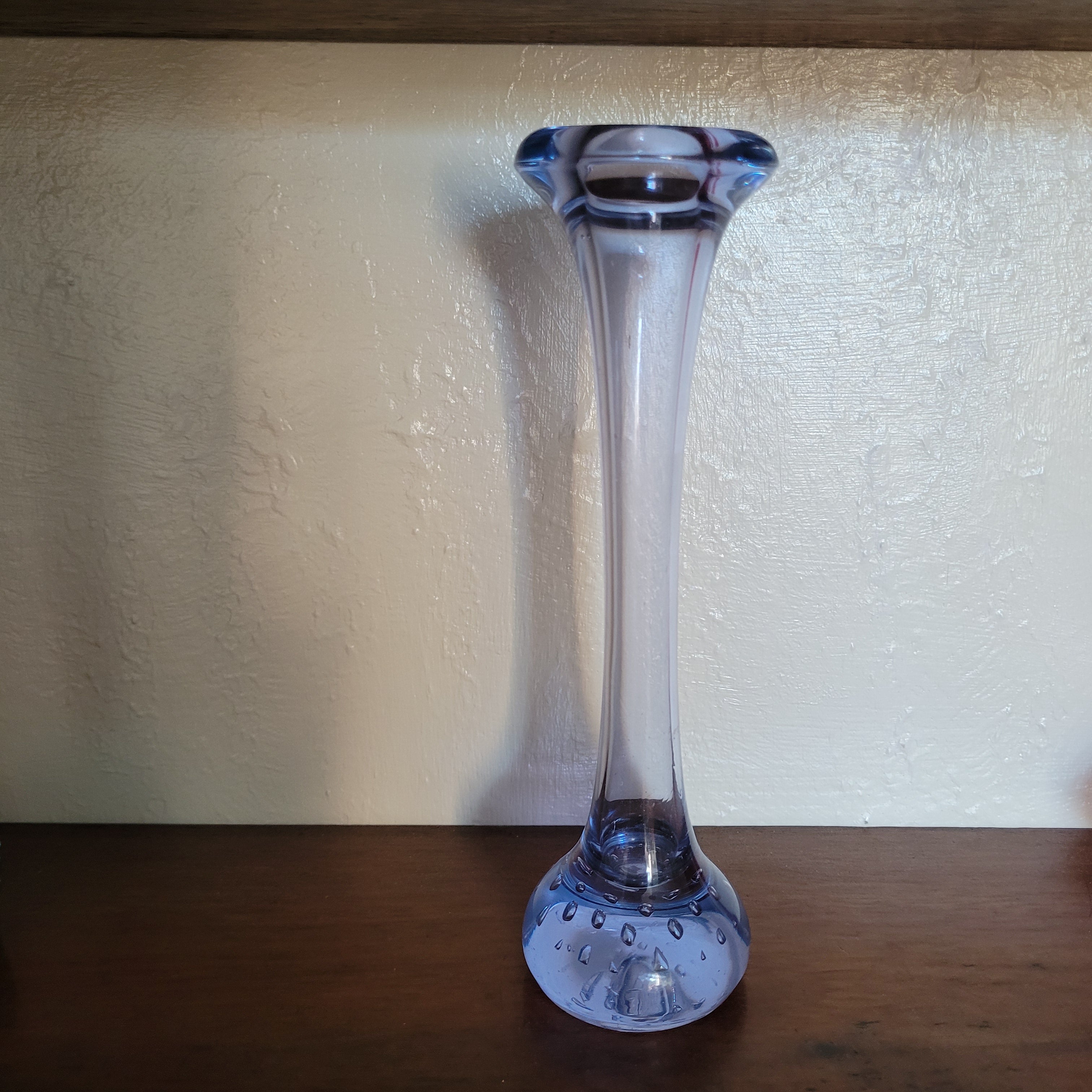Mid Century Modern Scandinavian Blue Art Glass "Bone" Vase Bullicante Base