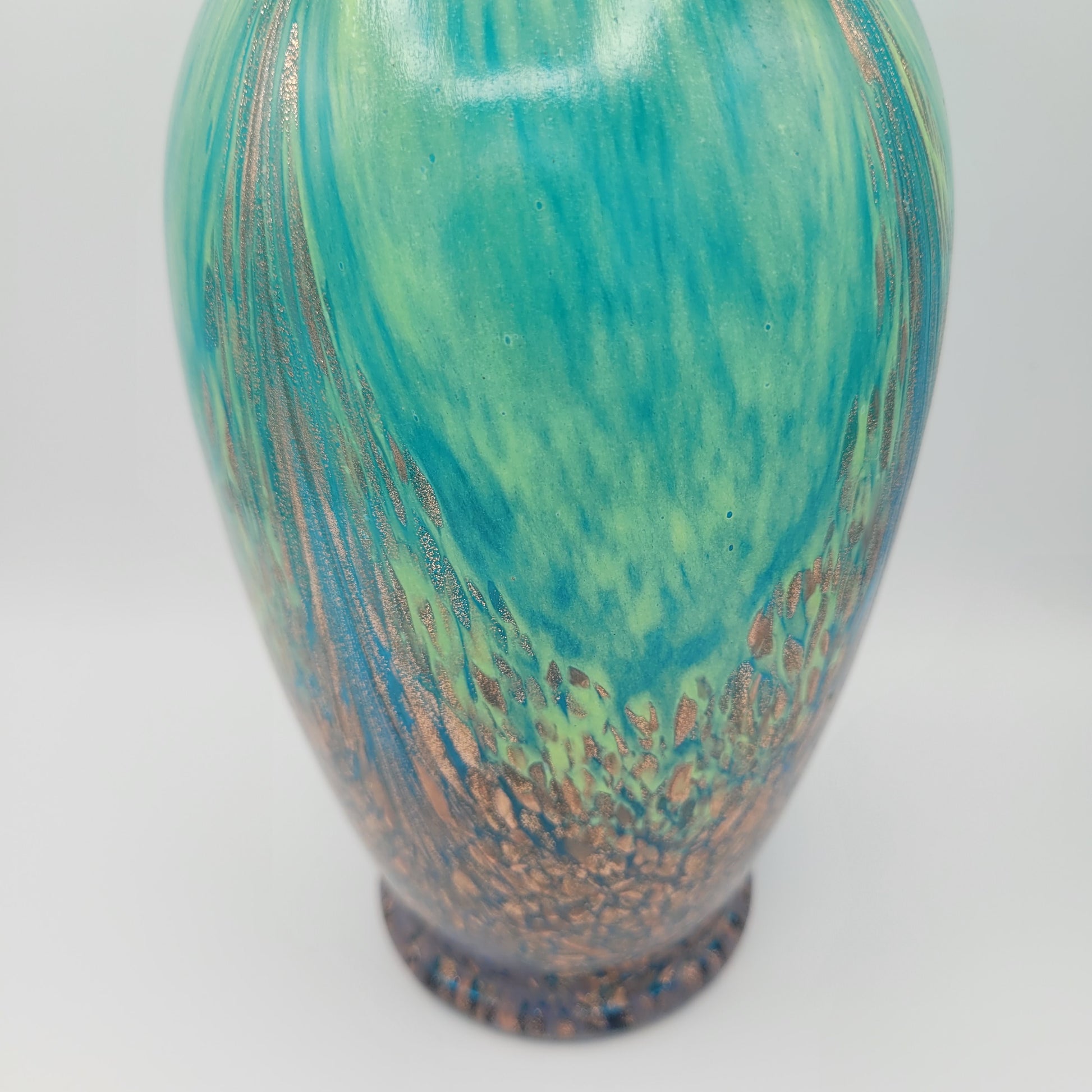 Dale Tiffany Favrile Art Glass Milano Amphora Teal-Blue Vase with Copper Aventurine Infusion