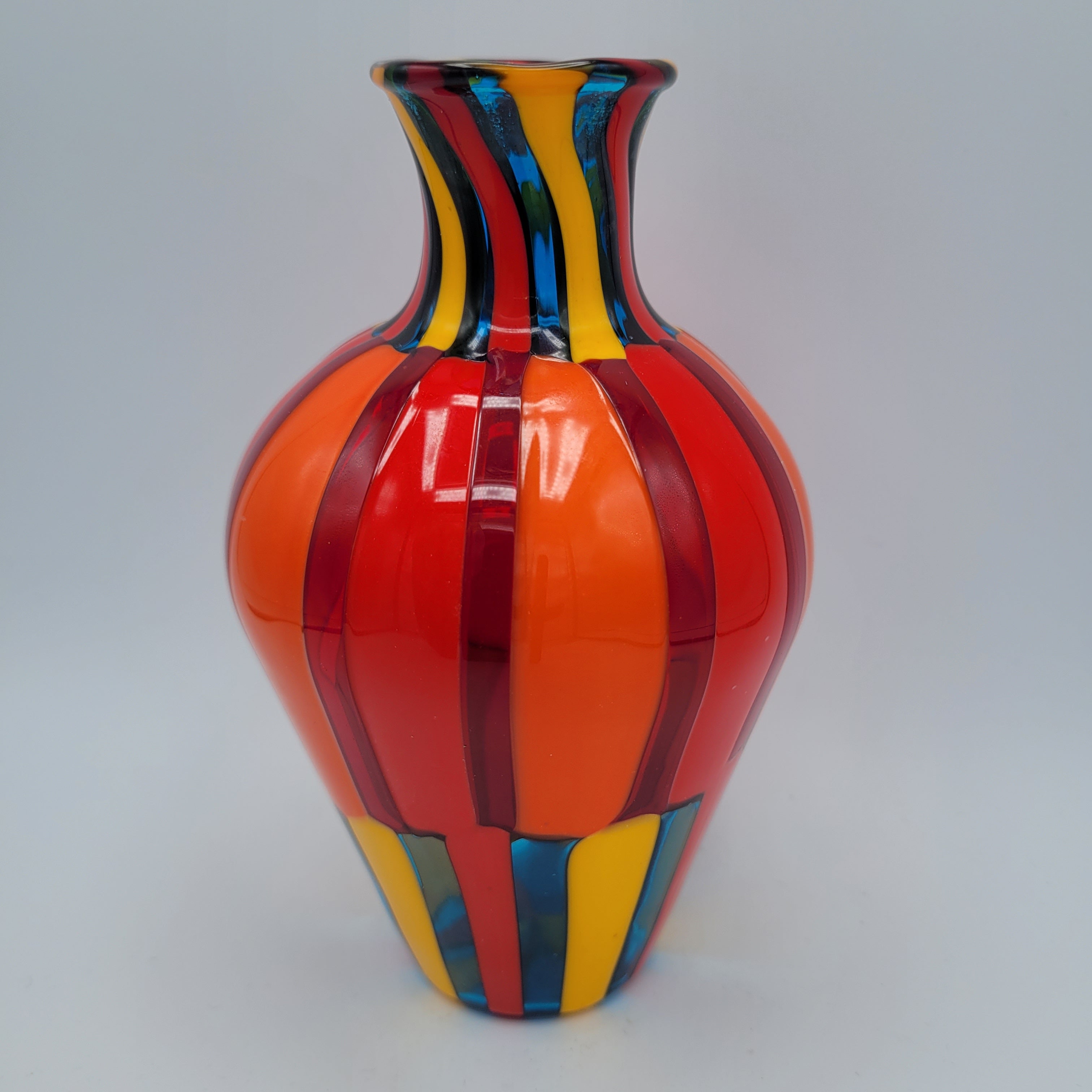 Vibrant Murano Pezzato Art Glass Vase by Angelo Ballarin, 😊 Signed & w/COA. museum quality.