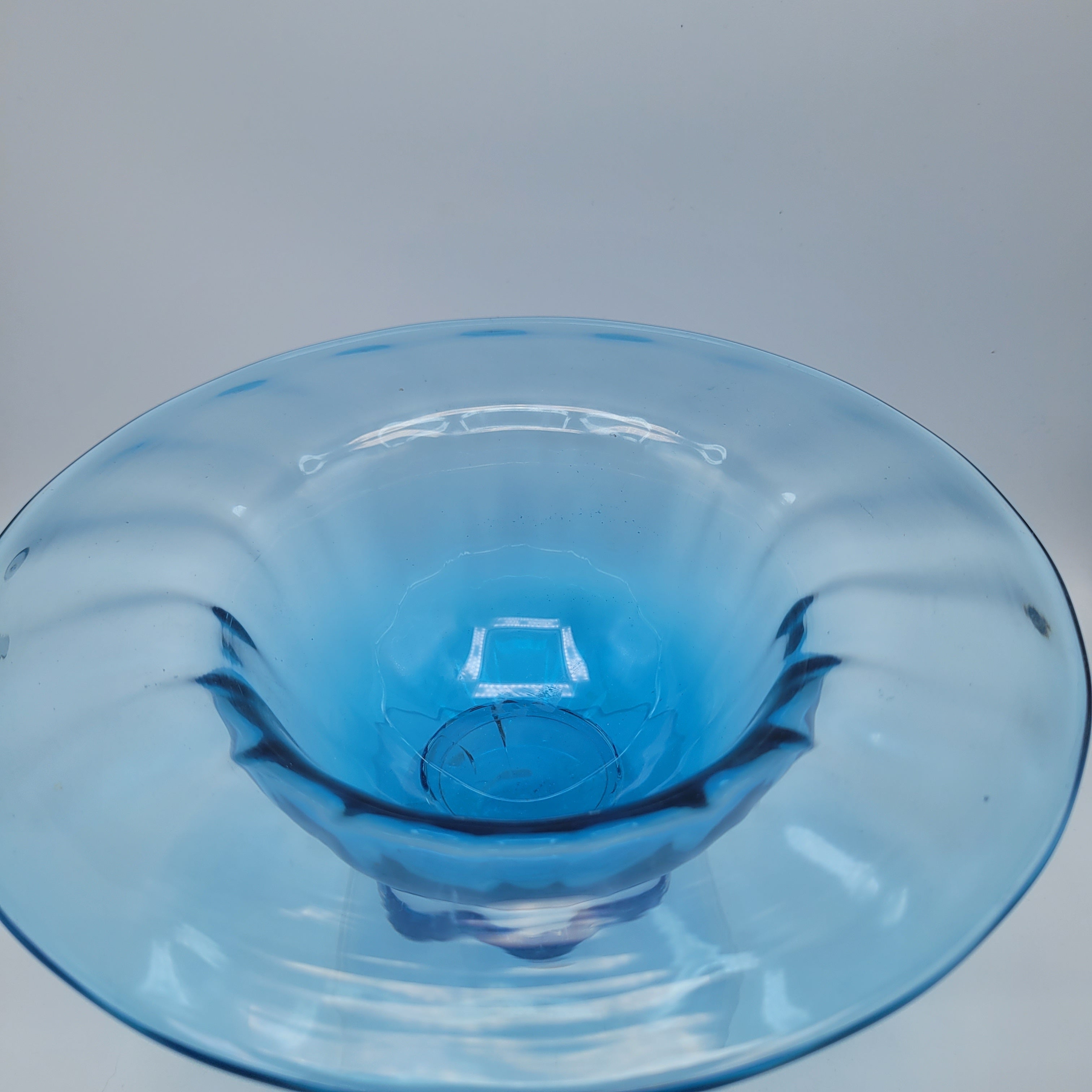 Hand-Blown Blue Footed Studio Art Glass Bowl — Bohemian, c.1960s–70s