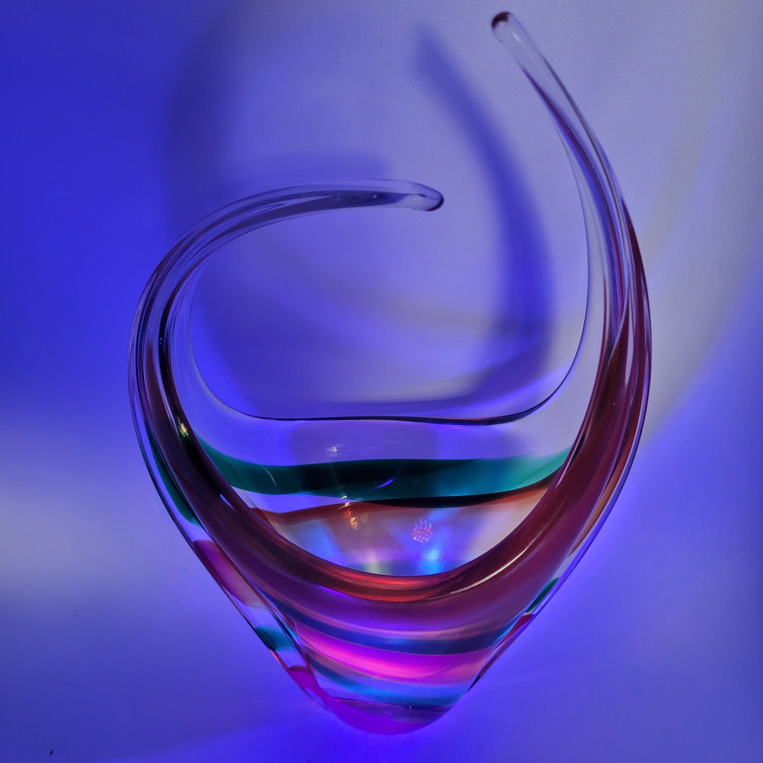 MCM Viartec THF Spanish Art glass sculpture in the Murano tradition, Hand-blown, Vibrant Colour circa 1960s...selenium pinks that glows in UV light.