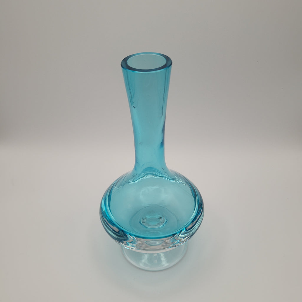 Scandinavian Art Glass Blue Sommerso footed Bud Vase.