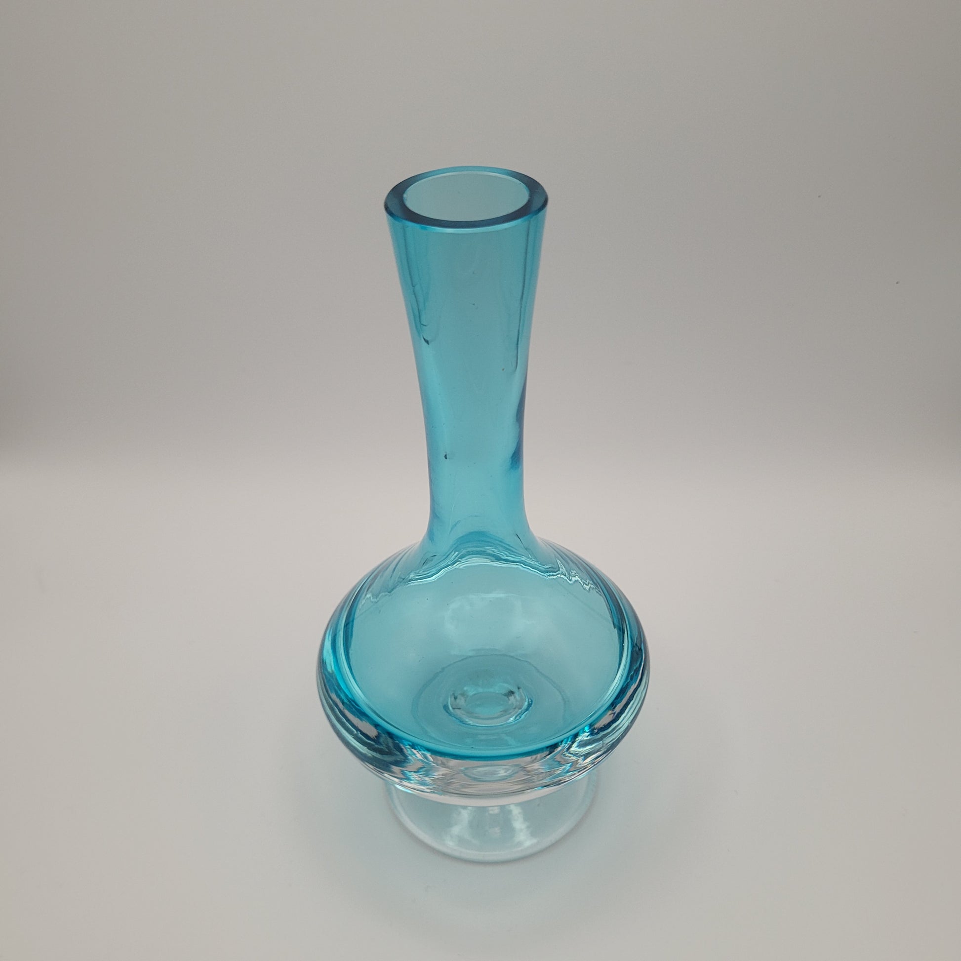 Scandinavian Art Glass Blue Sommerso footed Bud Vase.