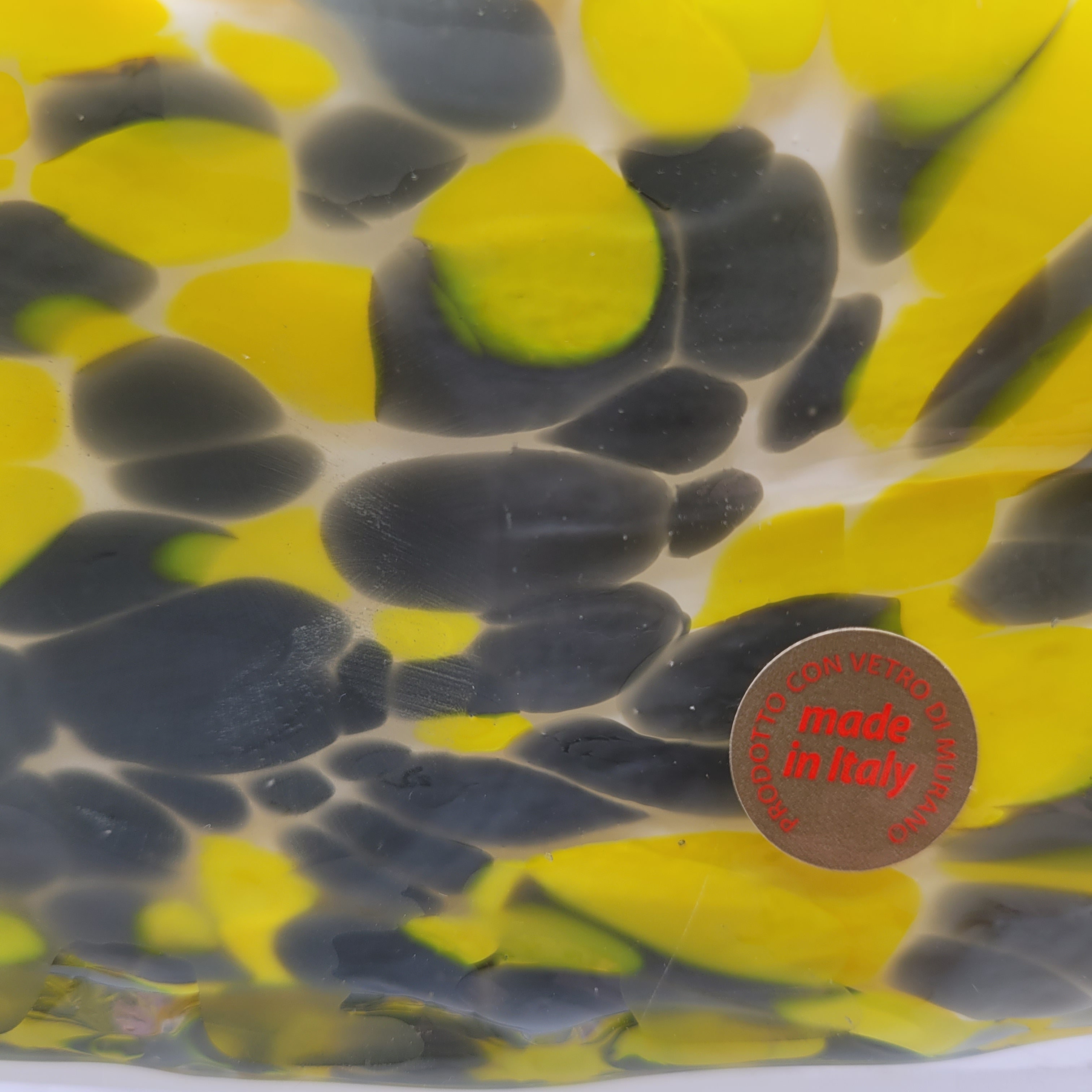 Murano Art Glass Handbag vase/Sculpture – Yellow & Grey with Pink Handles 👛