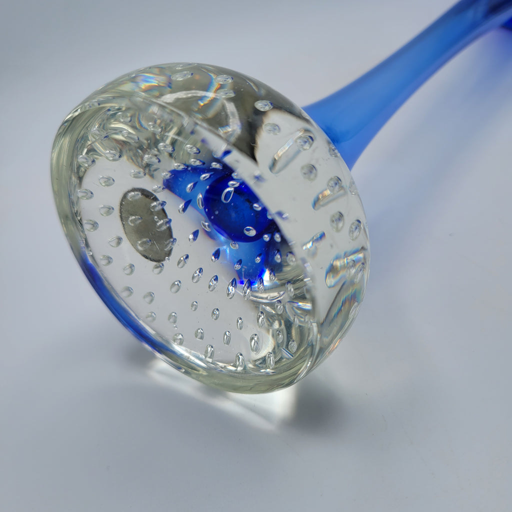 Tall Swedish Art Glass Pulpit Vase — Cobalt Blue with Controlled-Bubble Base, 35 cm tall