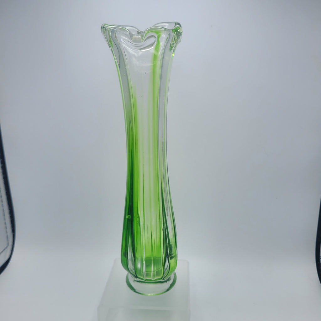 Pair of Vibrant Green Swung Vases. Likely American mid century Glassware - unmarked.