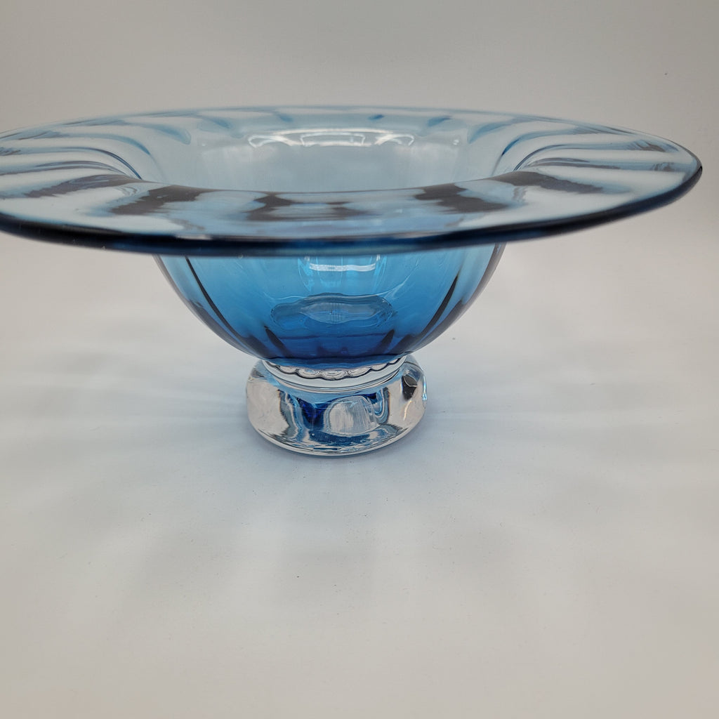 Hand-Blown Blue Footed Studio Art Glass Bowl — Bohemian, c.1960s–70s