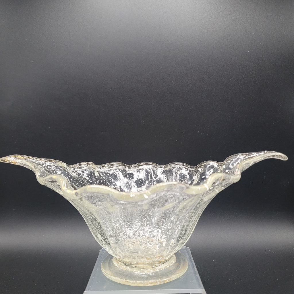 Mid-Century Bohemian Murano-Style Art Glass Bowl – Gold & Spatter Inclusion, Handblown (Unmarked)