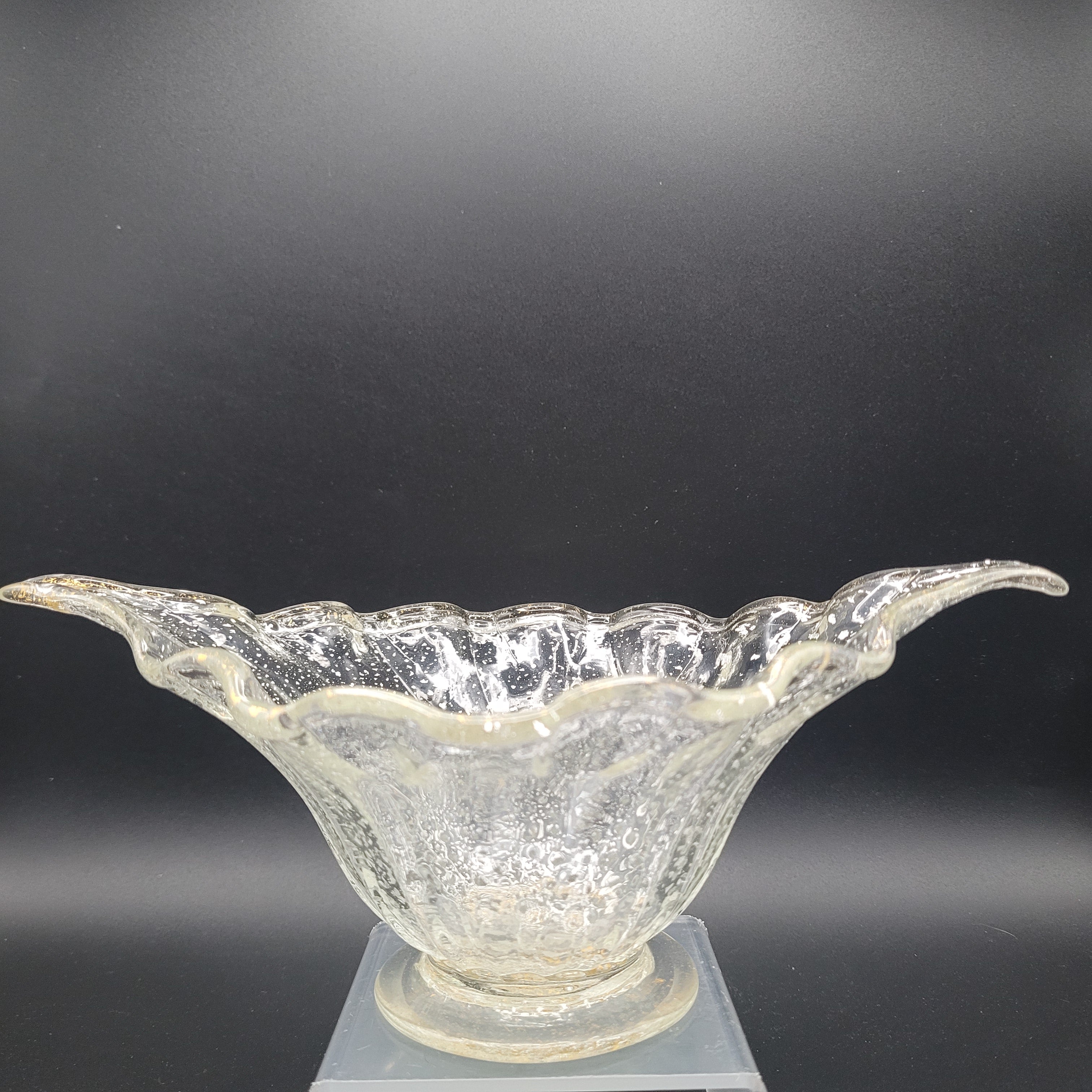 Mid-Century Bohemian Murano-Style Art Glass Bowl – Gold & Spatter Inclusion, Handblown (Unmarked)