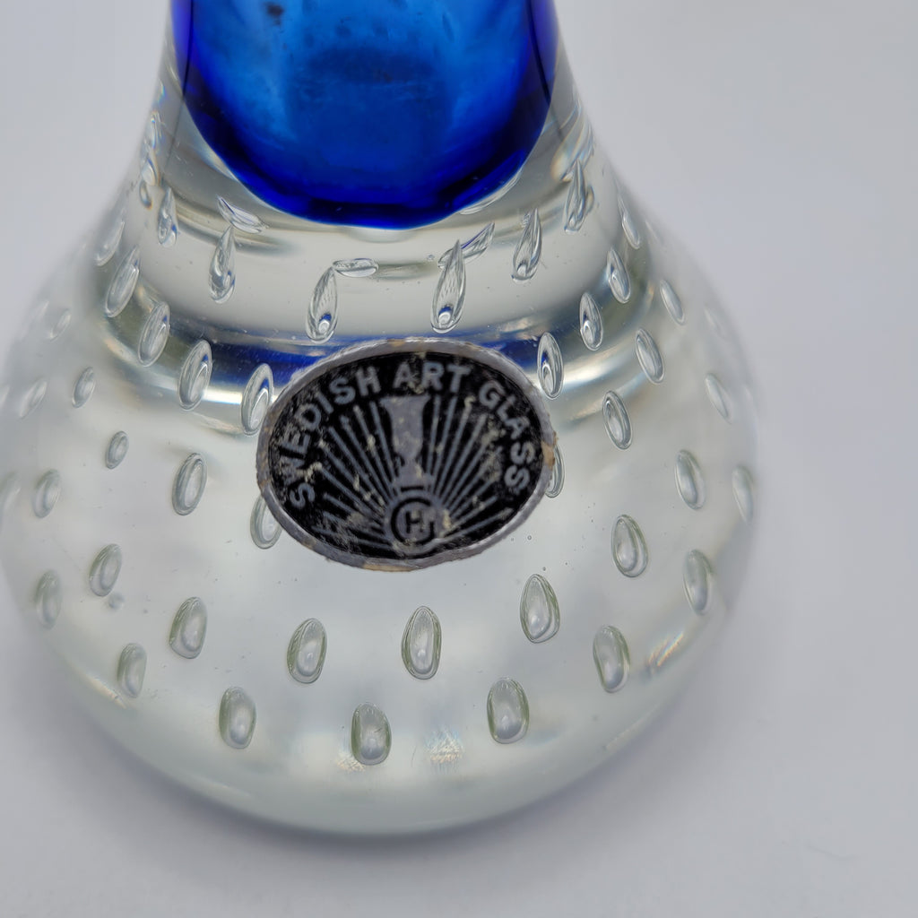 Tall Swedish Art Glass Pulpit Vase — Cobalt Blue with Controlled-Bubble Base, 35 cm tall