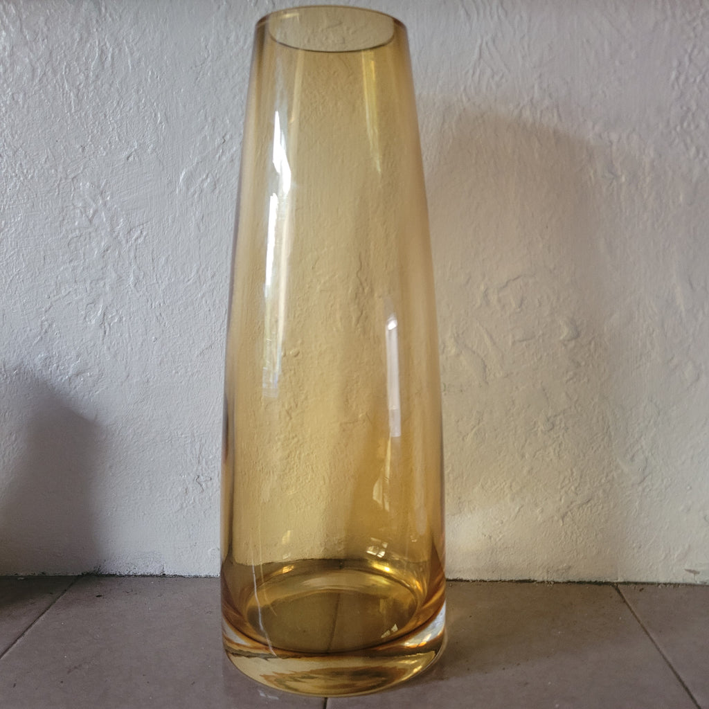 Heavy Amber Cased Glass Vase — Mid-Century Scandinavian Modern Style (Unmarked)