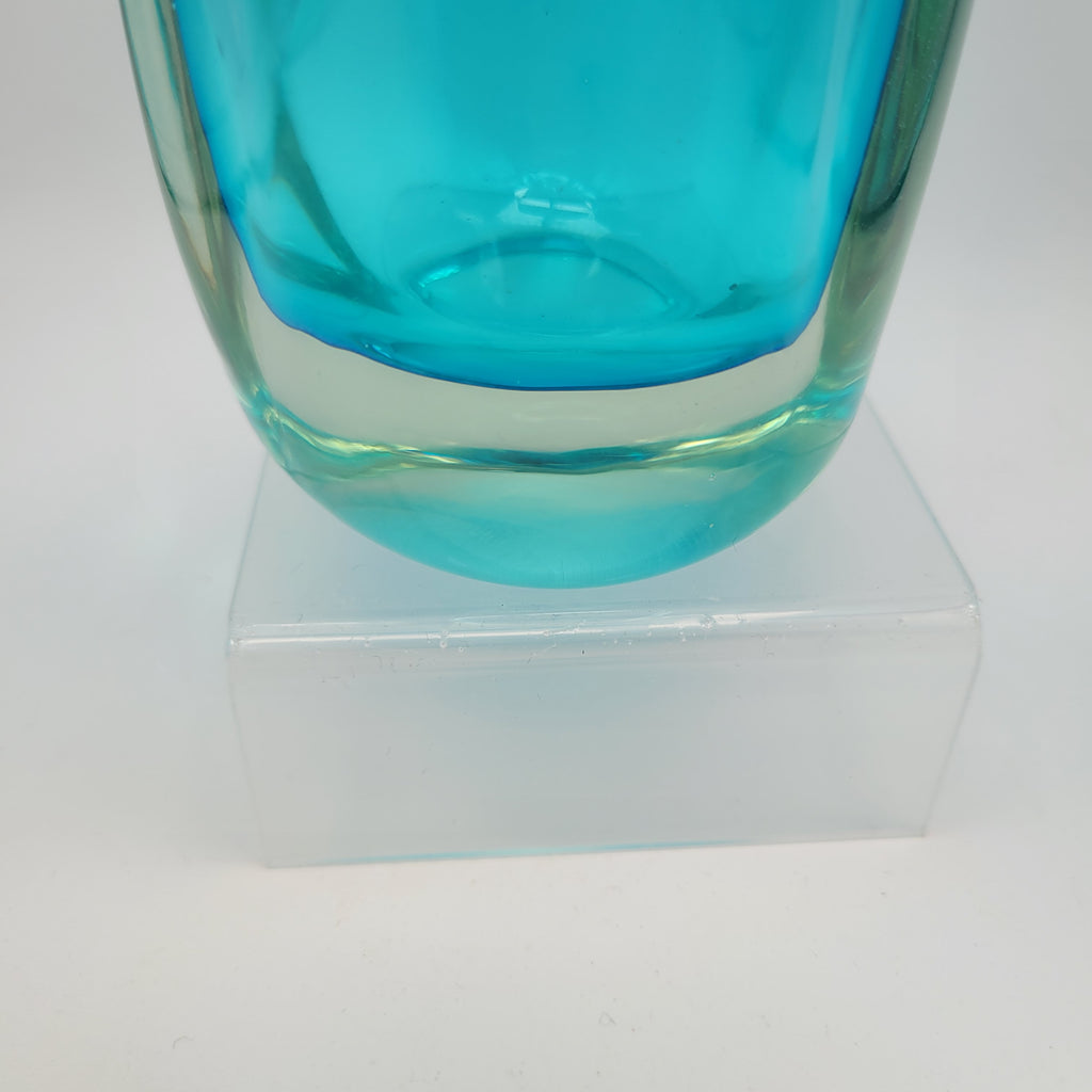 Sommerso Glass Basket Vase – Turquoise & Aqua, Likely Murano, in the Manner of Seguso Vetri d’Arte, c.1960s