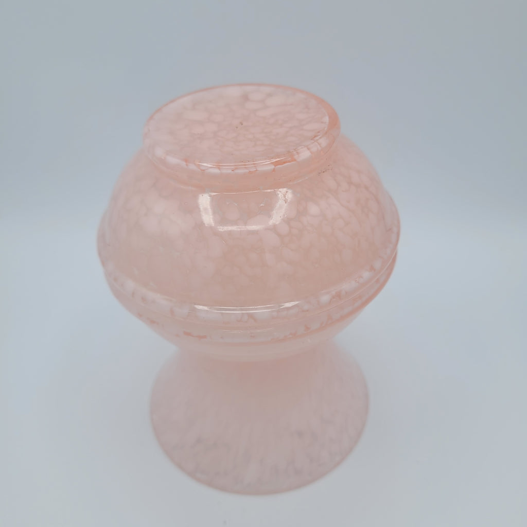 Vintage MCM pink speckled hand-blown Art Glass Vase.