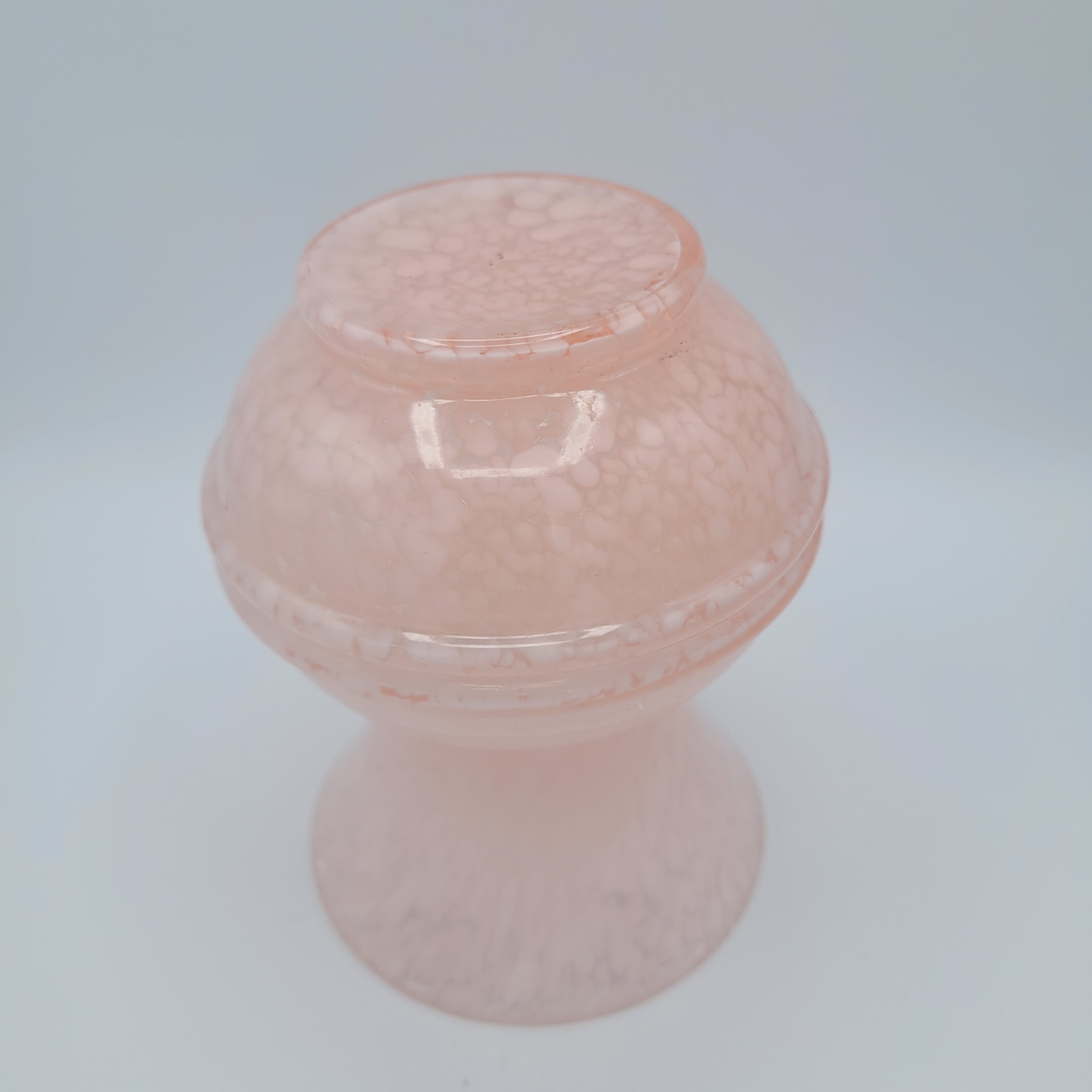 Vintage MCM pink speckled hand-blown Art Glass Vase.