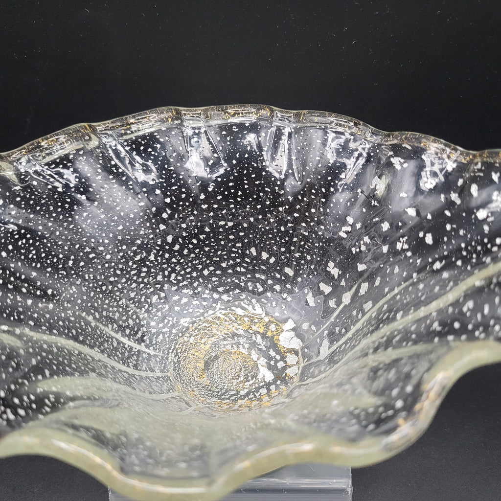 Mid-Century Bohemian Murano-Style Art Glass Bowl – Gold & Spatter Inclusion, Handblown (Unmarked)