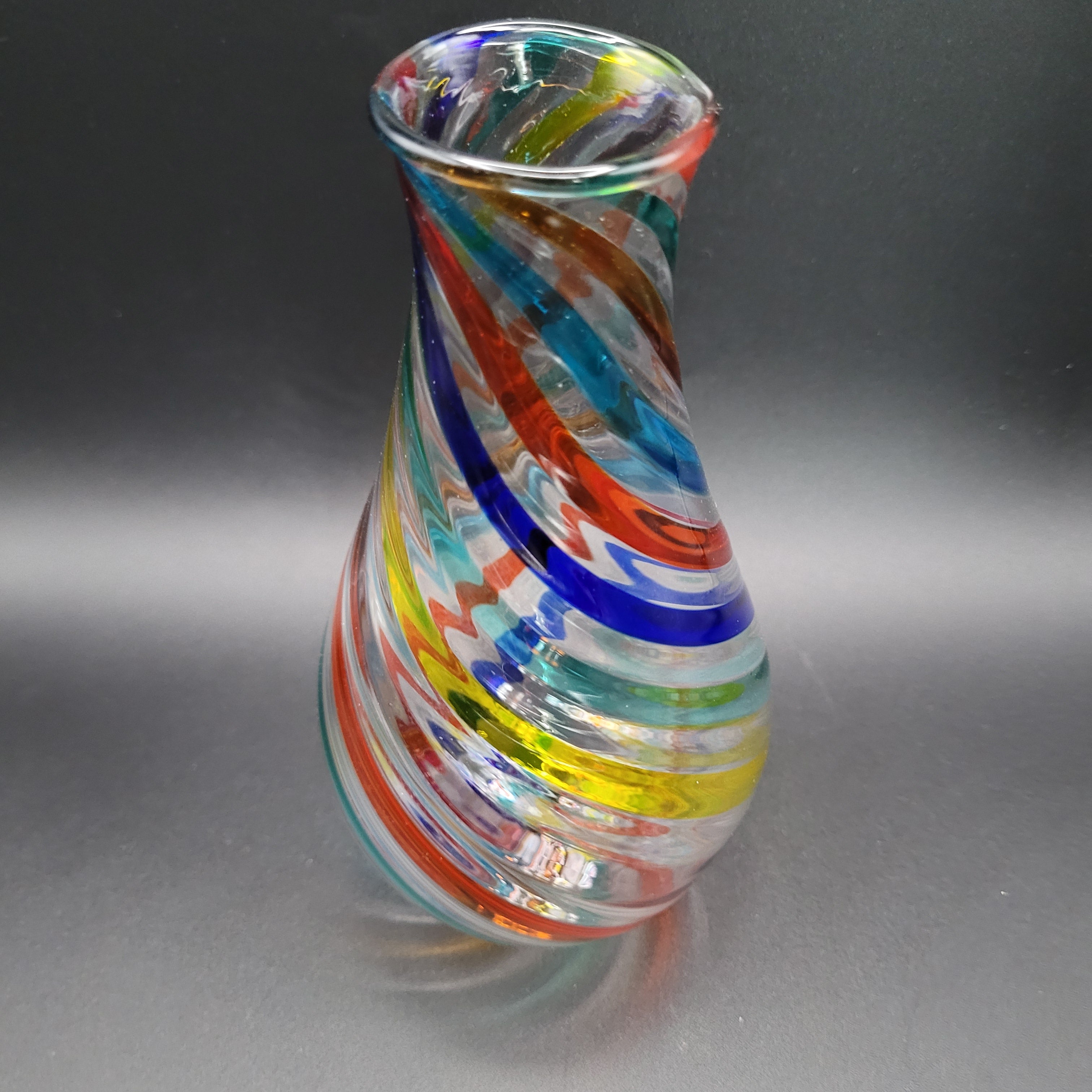 F&M Ballarin Murano Filigree Spiral glass Vase. Signed and with label.