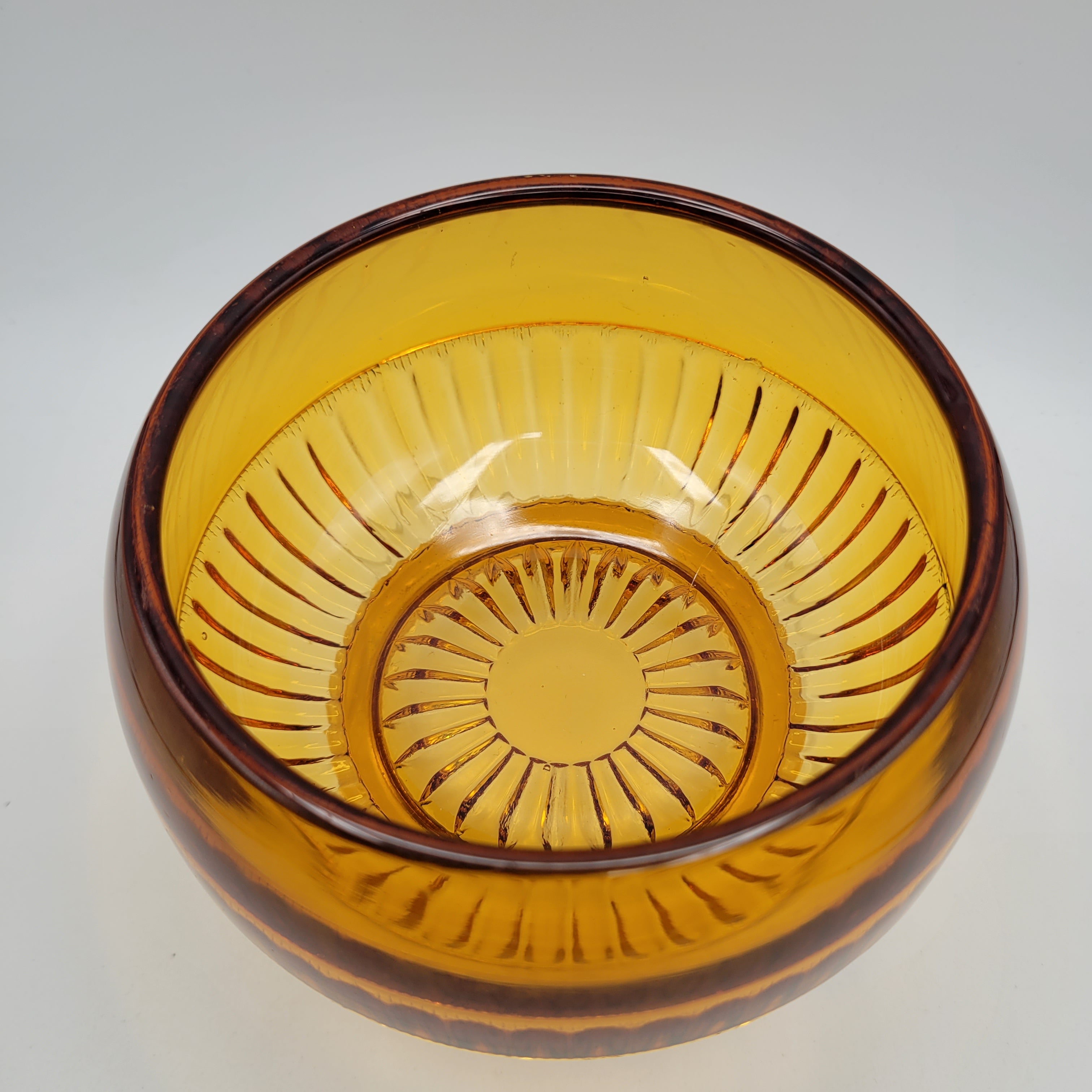 Mid-Century Amber Crystal Bowl — Attributed to Rückl / Sklo Union, Czechoslovakia c. 1965–1975