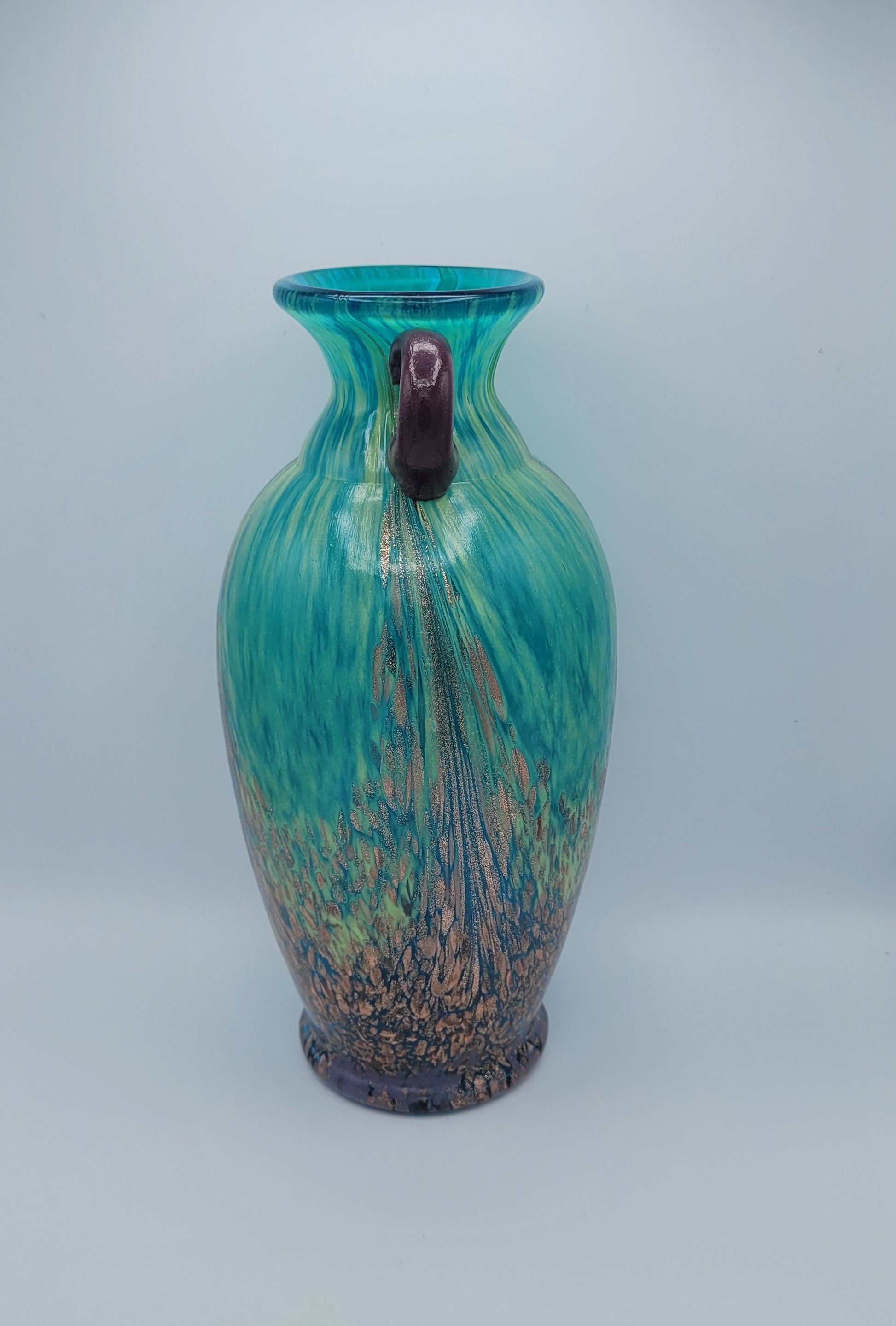 Dale Tiffany Favrile Art Glass Milano Amphora Teal-Blue Vase with Copper Aventurine Infusion