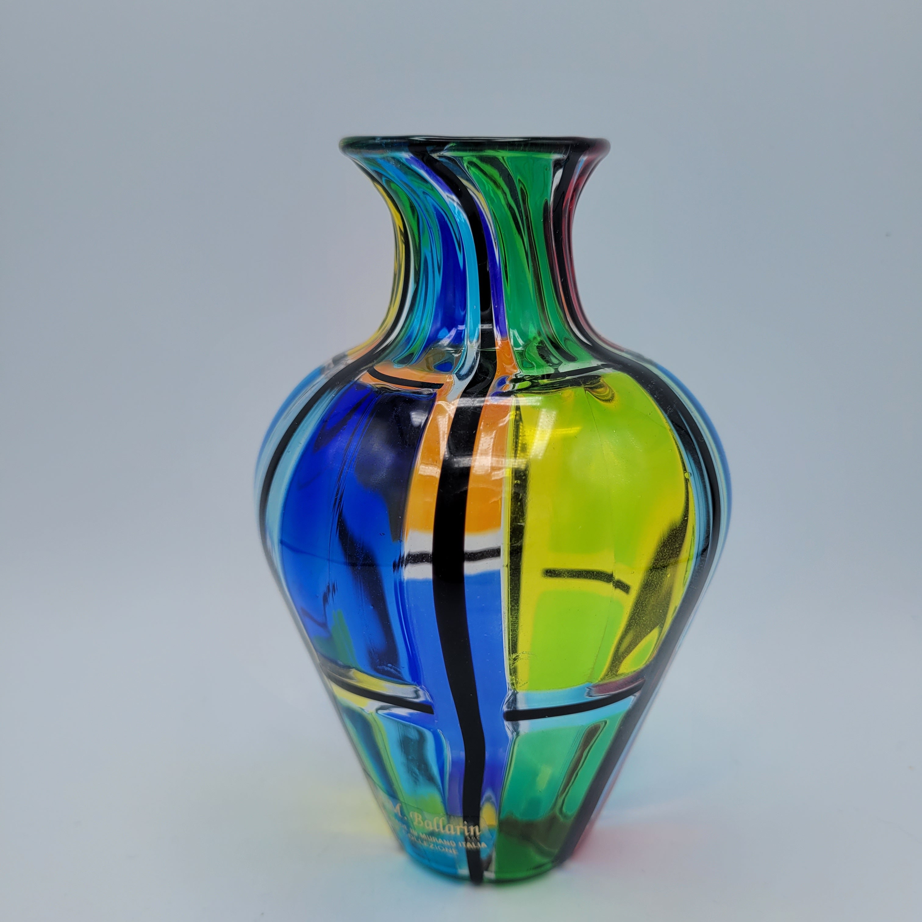 Angelo Ballarin "Carnevale Vase" from the F&M Ballarin studio. Signed, label, and certified Murano Pezzato Glass
