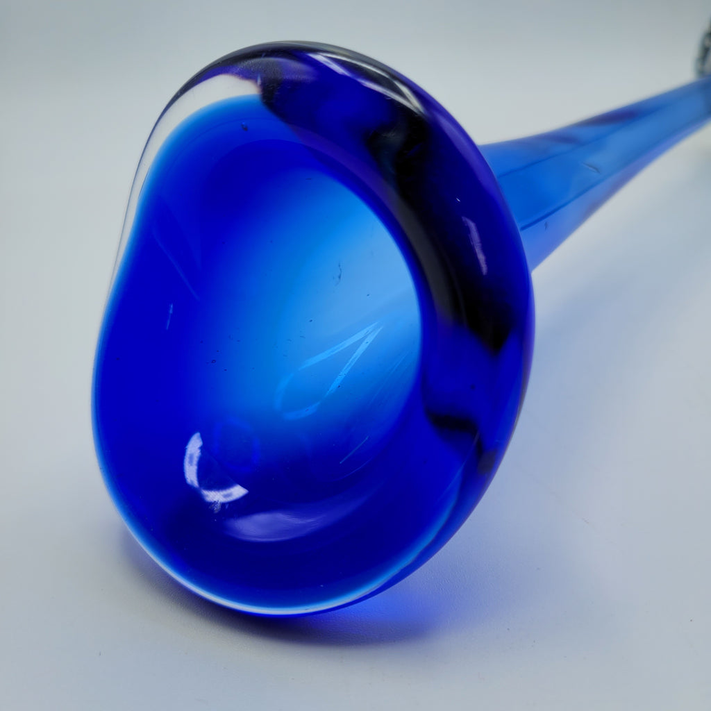 Tall Swedish Art Glass Pulpit Vase — Cobalt Blue with Controlled-Bubble Base, 35 cm tall